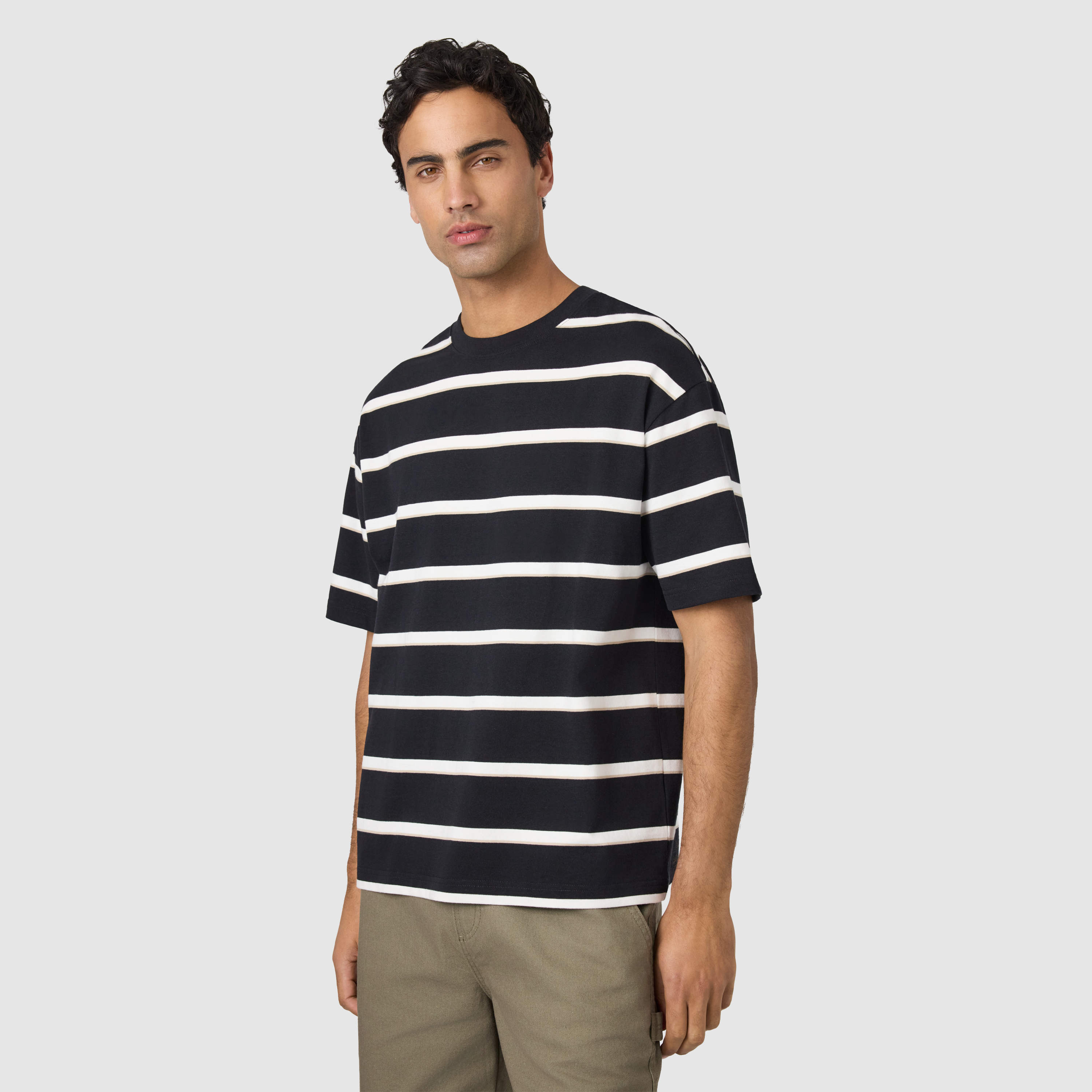 Black Jory Boxy Stripe Crew Neck Tee