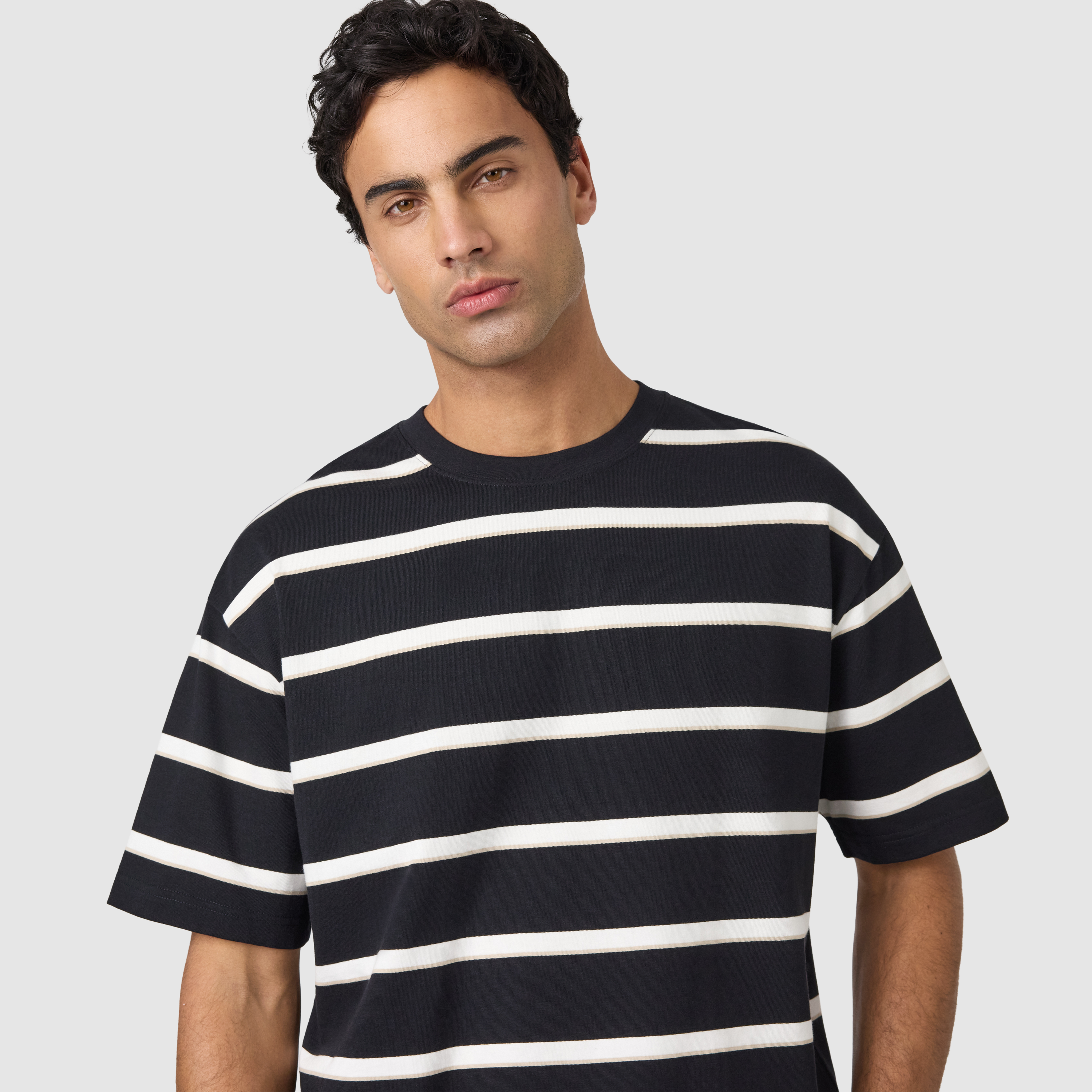 Black Jory Boxy Stripe Crew Neck Tee