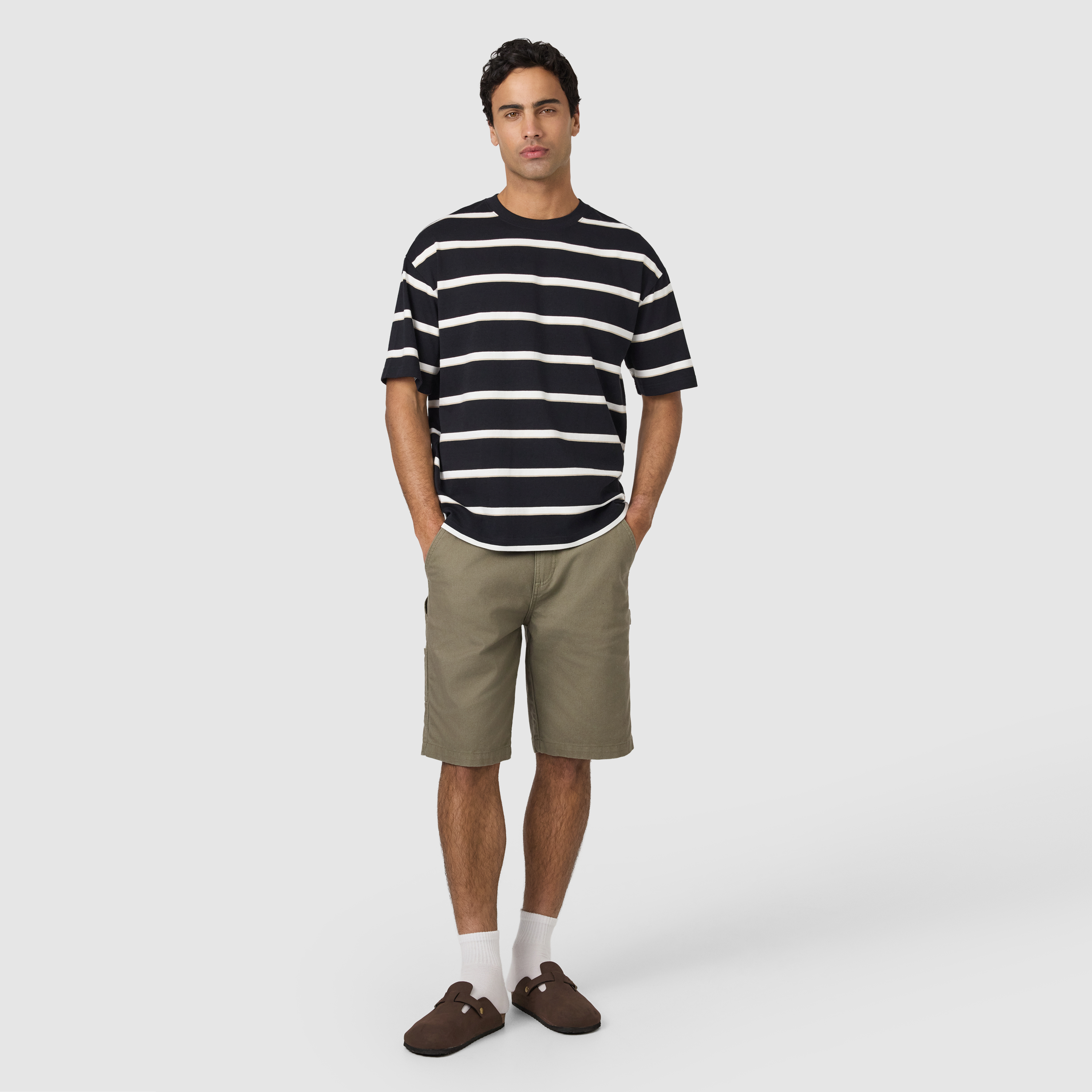 Black Jory Boxy Stripe Crew Neck Tee
