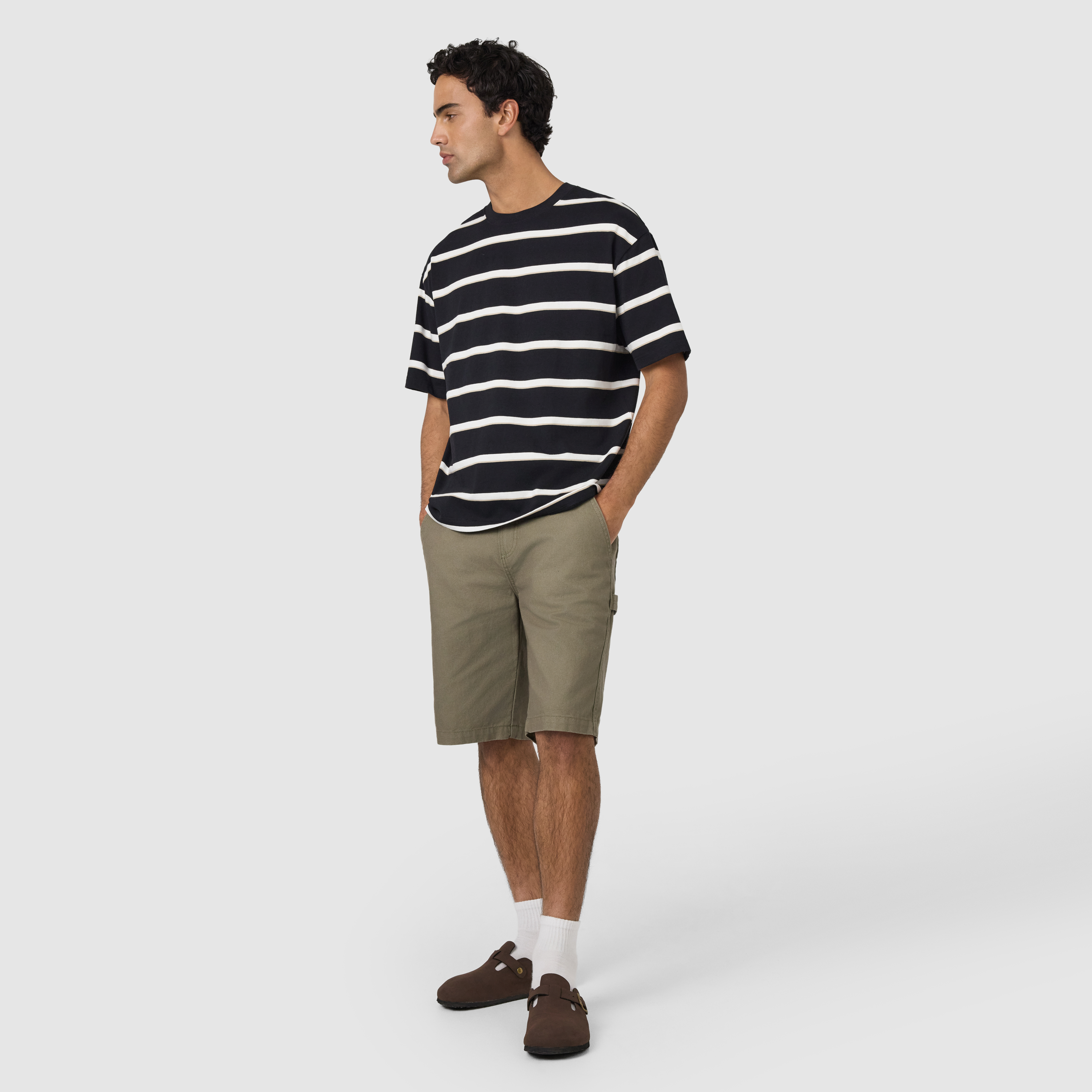 Black Jory Boxy Stripe Crew Neck Tee