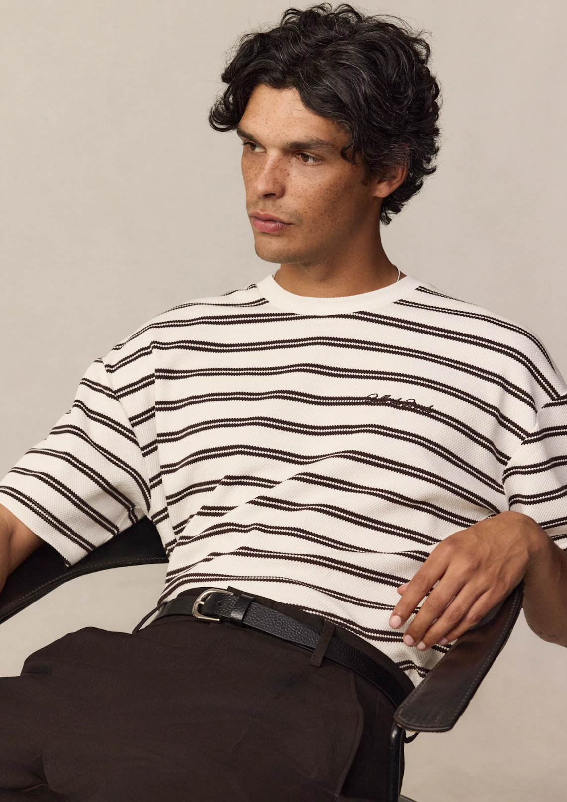 Ecru Beck Boxy Stripe Crew Neck Tee