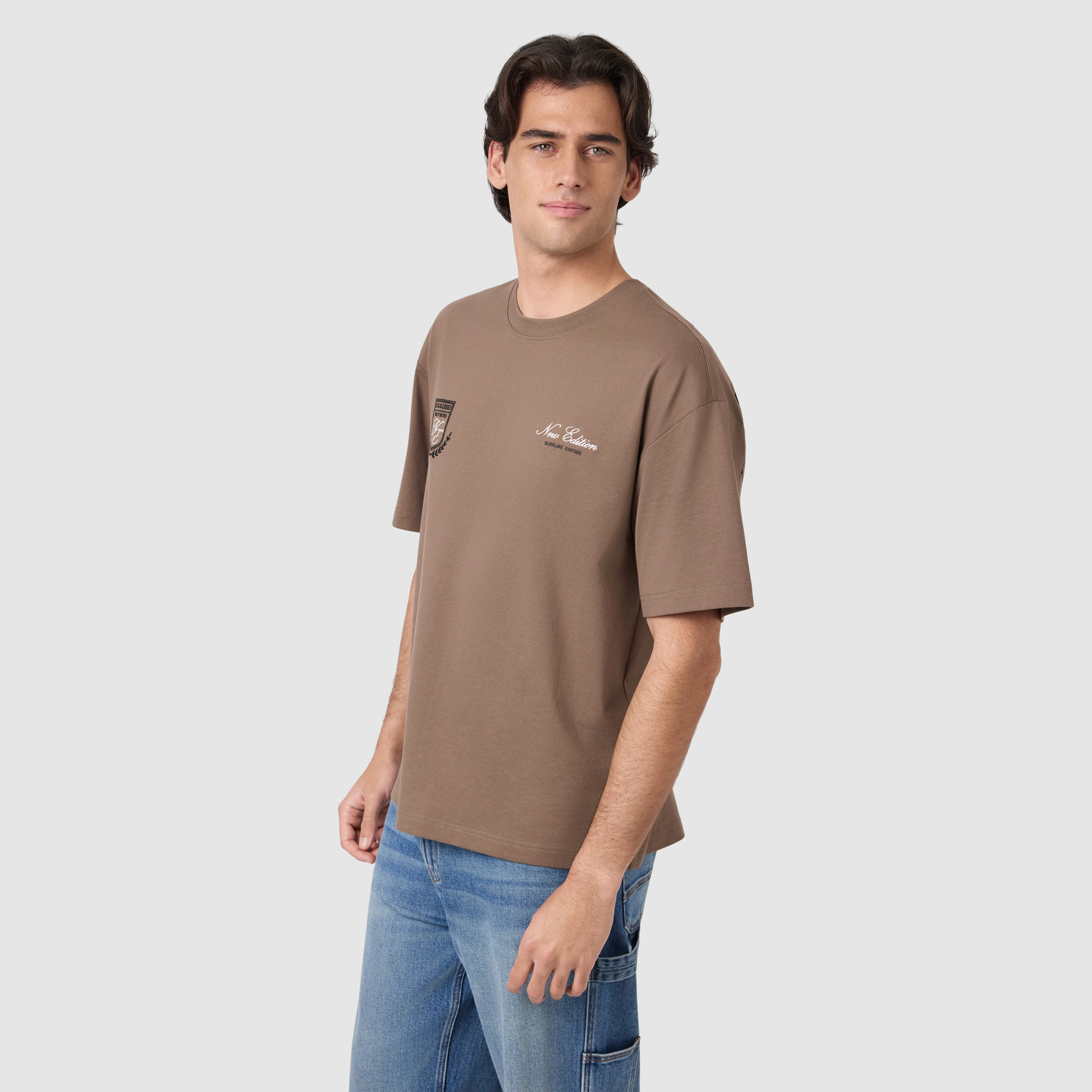 Light Brown Crest Graphic Boxy Crew Neck Tee