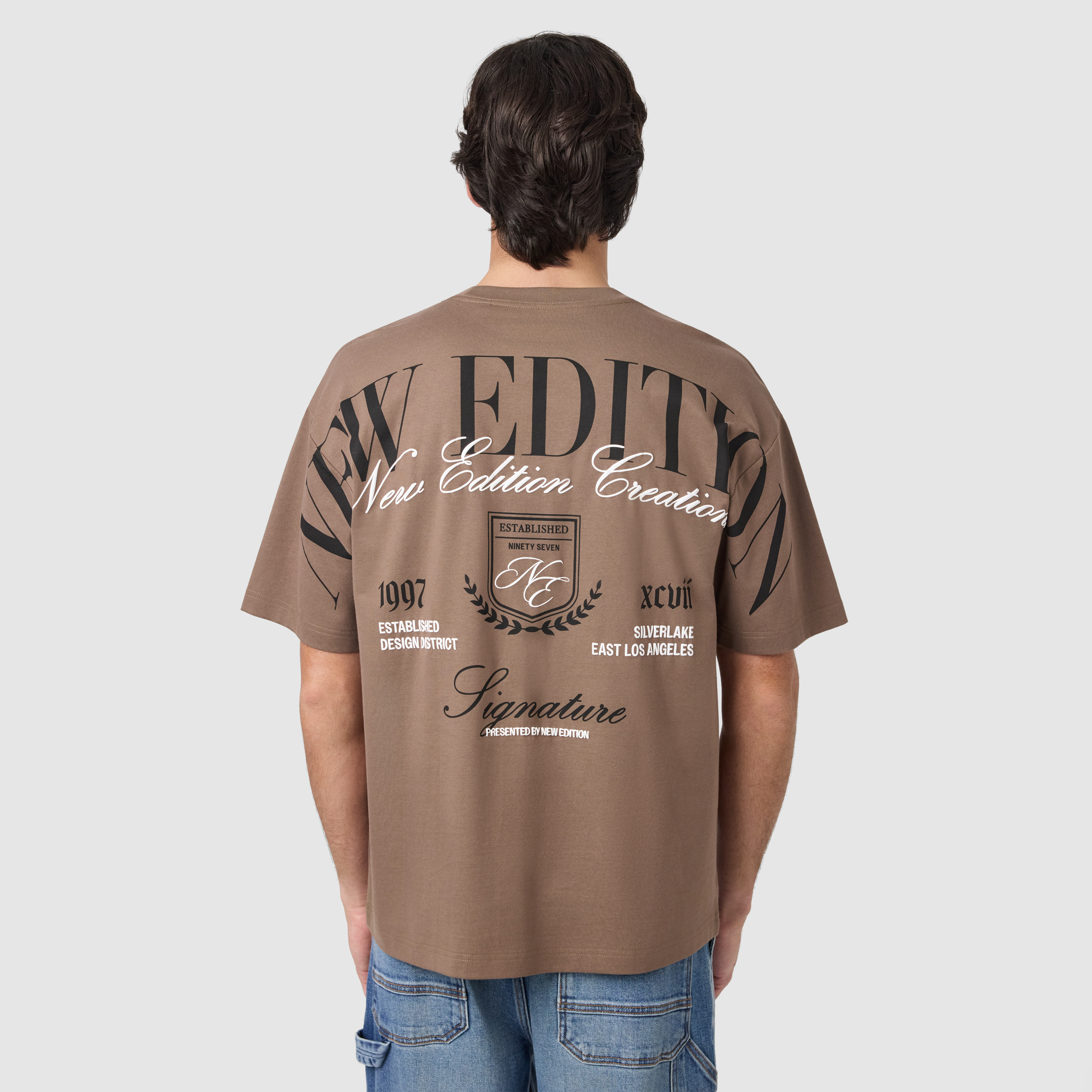 Light Brown Crest Graphic Boxy Crew Neck Tee