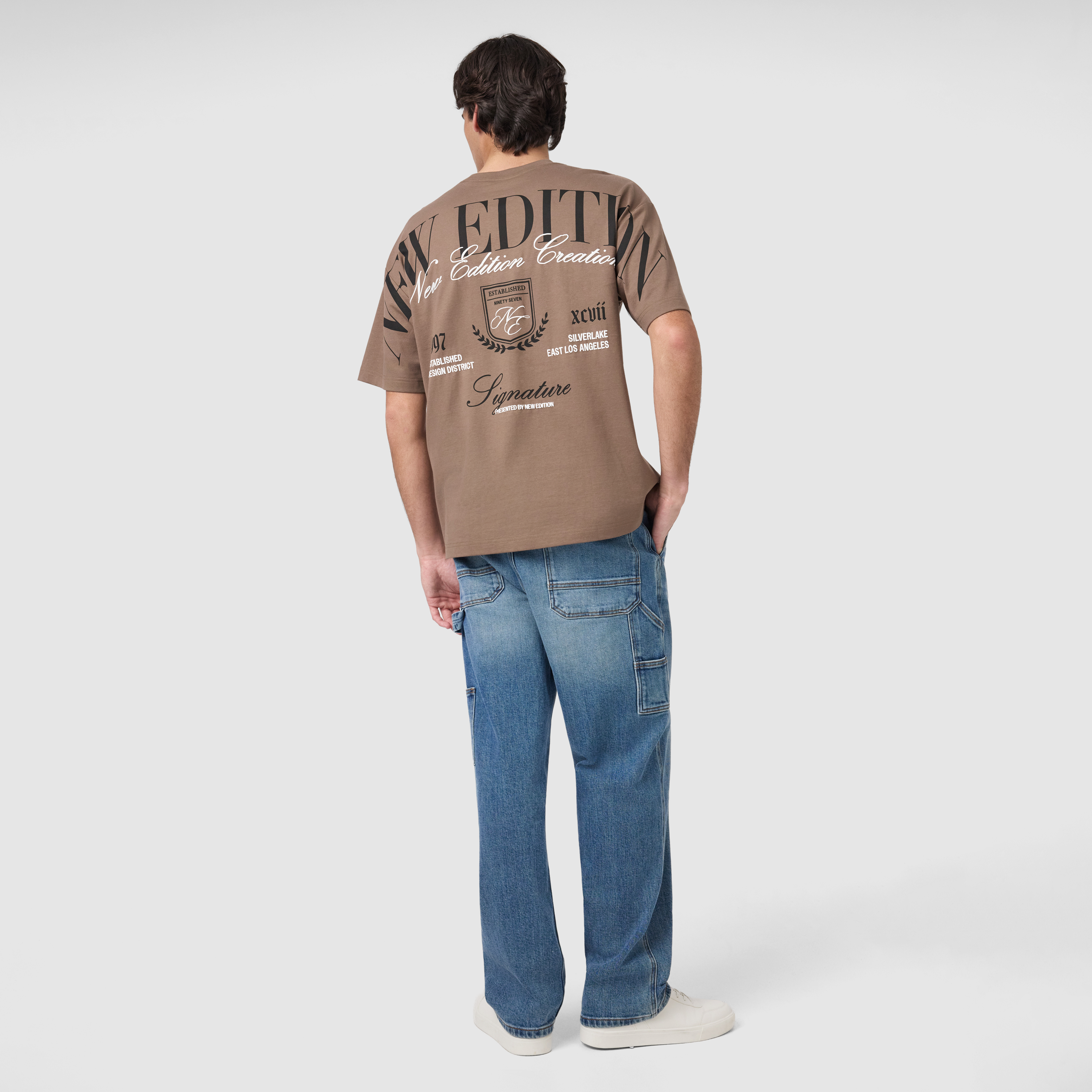 Light Brown Crest Graphic Boxy Crew Neck Tee
