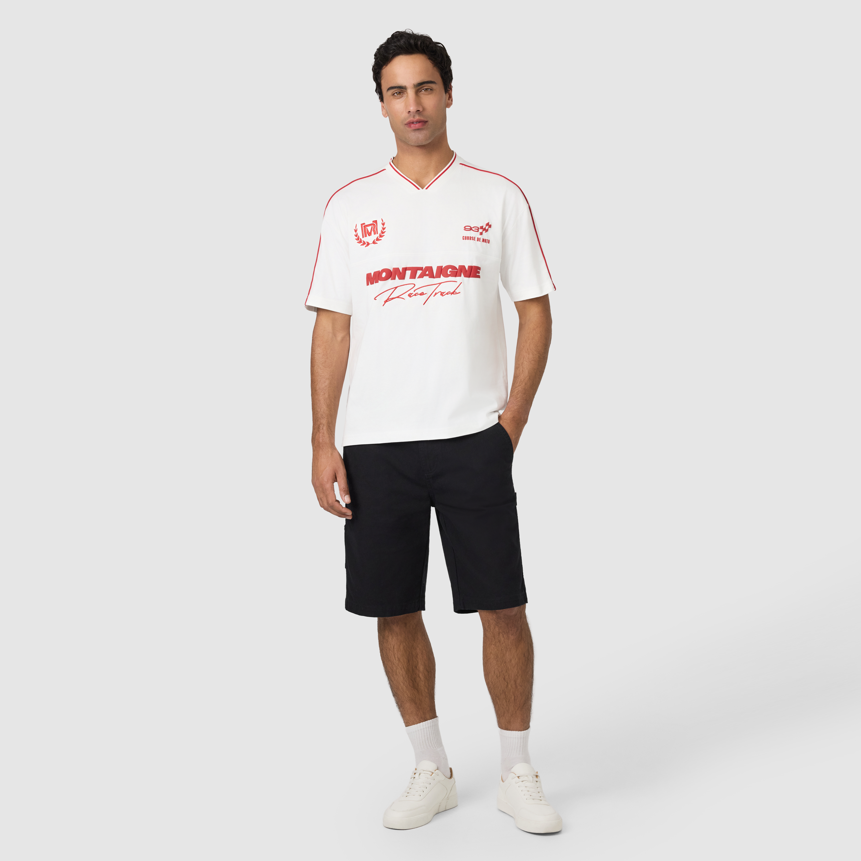 Off White Montaigne Graphic Boxy V Neck Tee