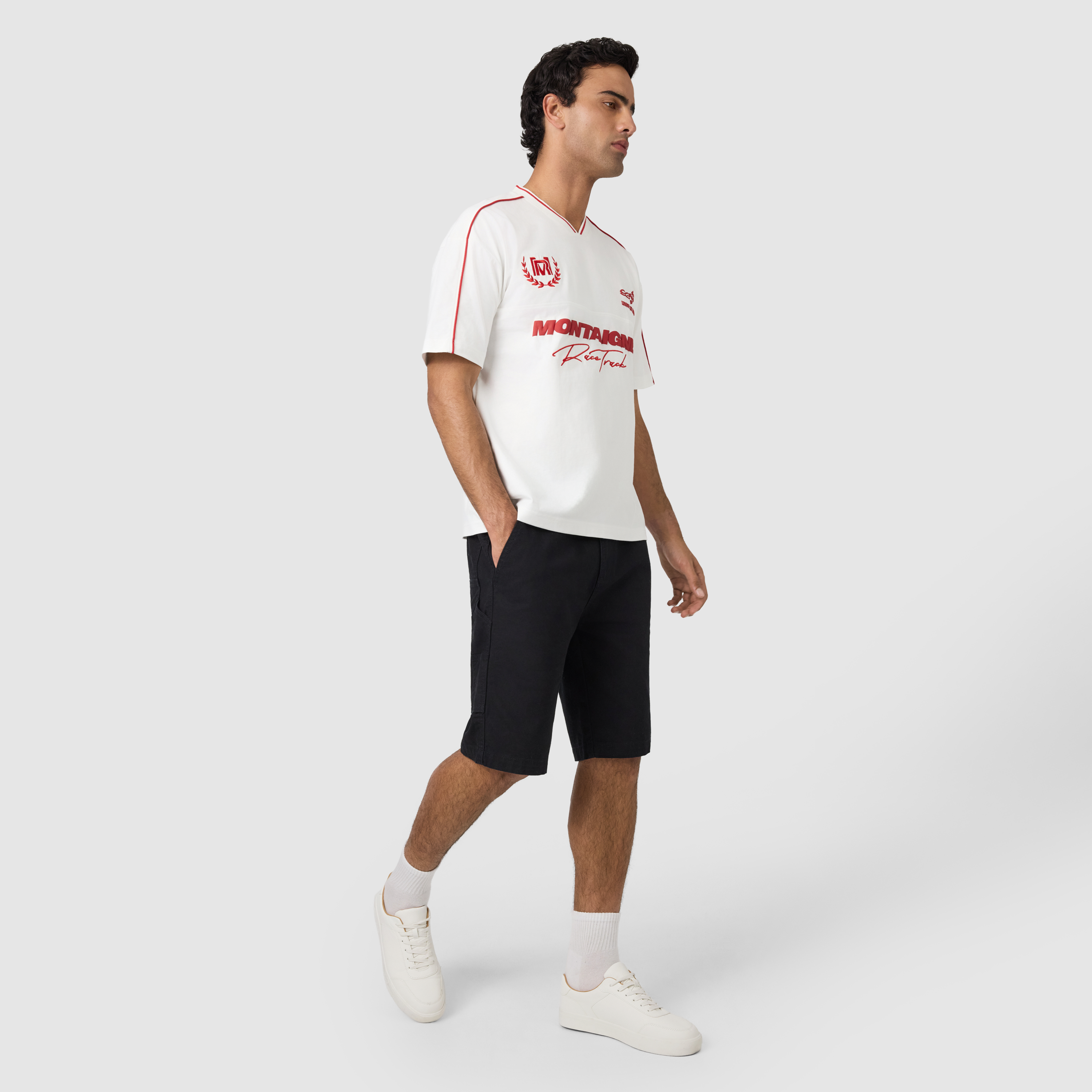 Off White Montaigne Graphic Boxy V Neck Tee