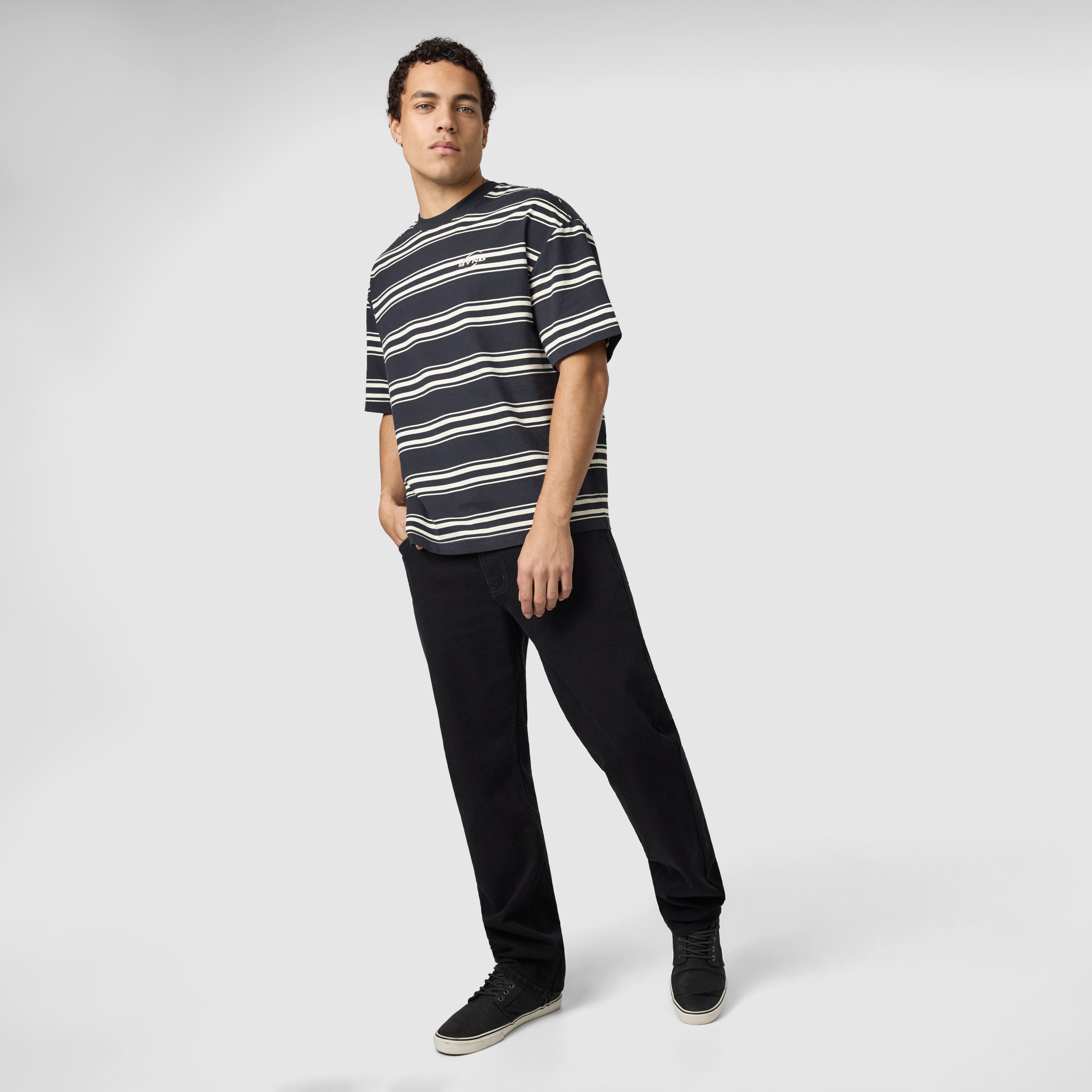Black Howie Boxy Stripe Crew Neck Tee