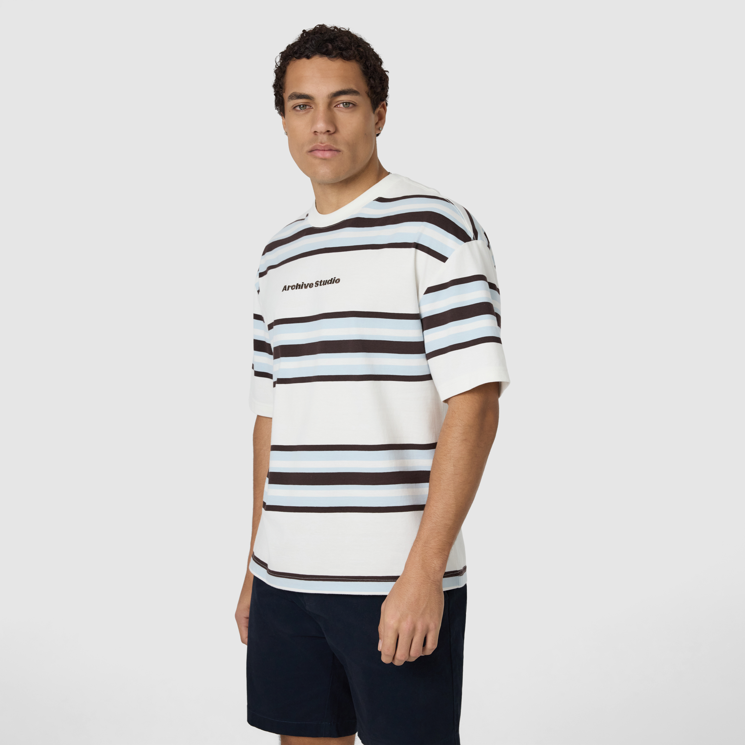 Off White Louie Boxy Stripe Crew Neck Tee