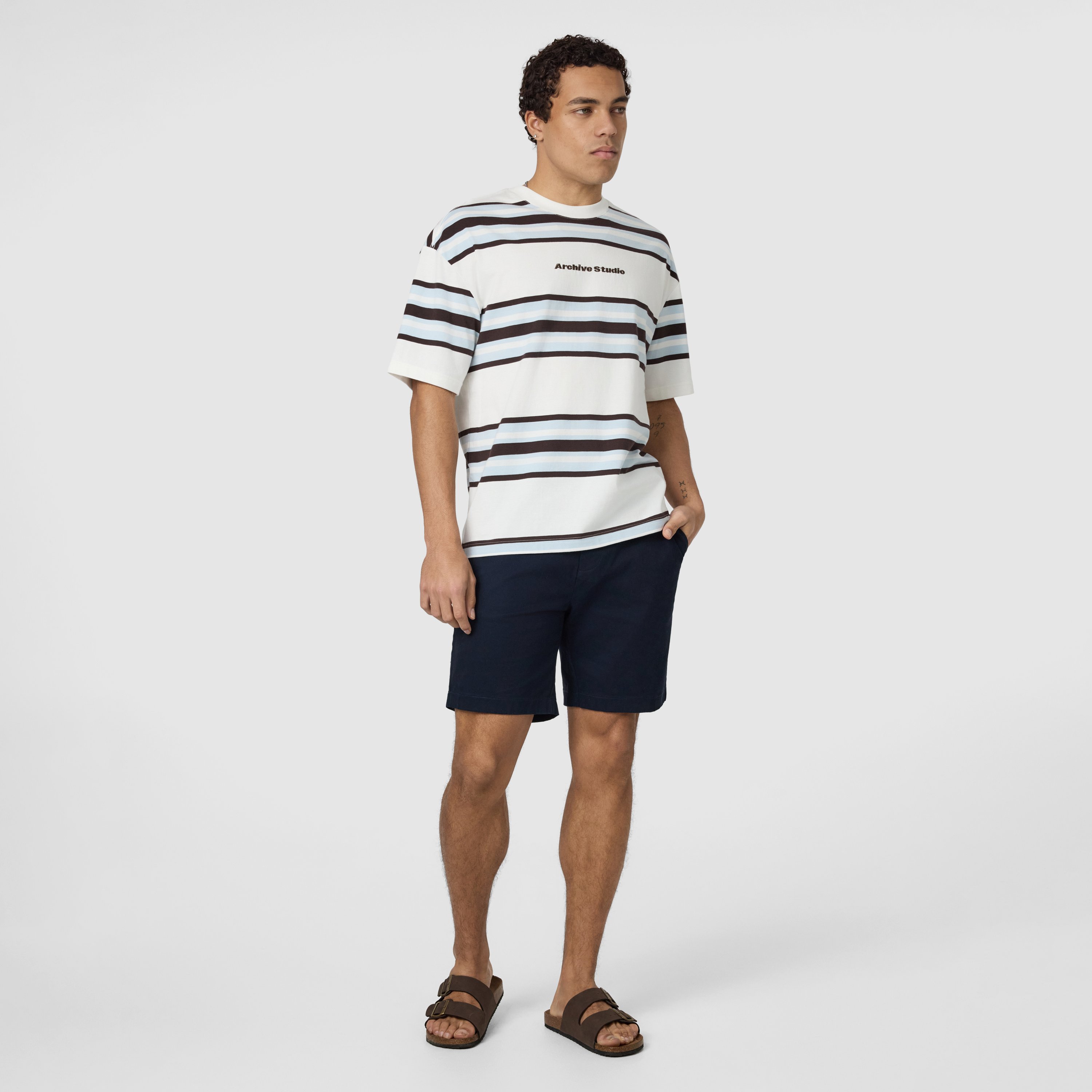 Off White Louie Boxy Stripe Crew Neck Tee