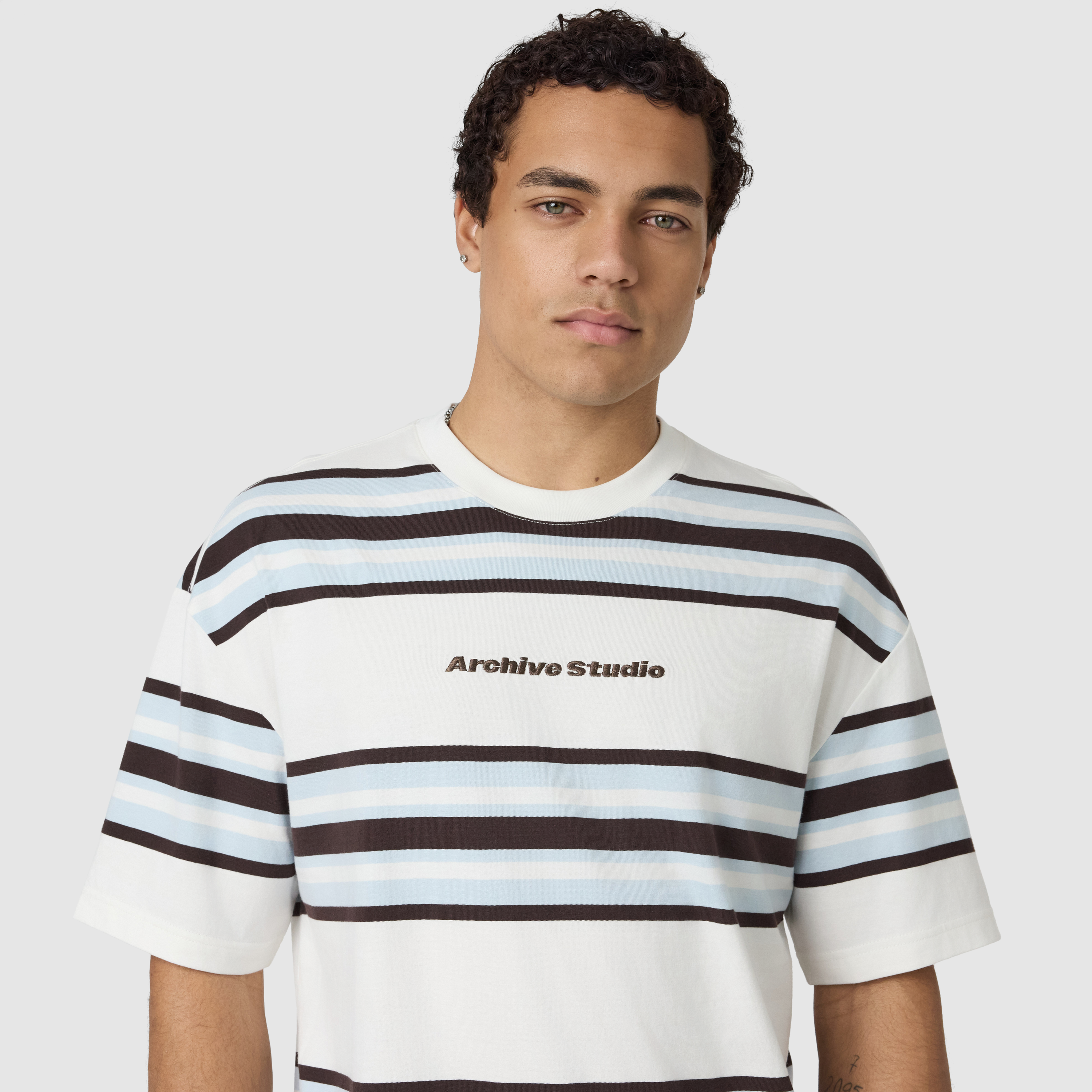 Off White Louie Boxy Stripe Crew Neck Tee