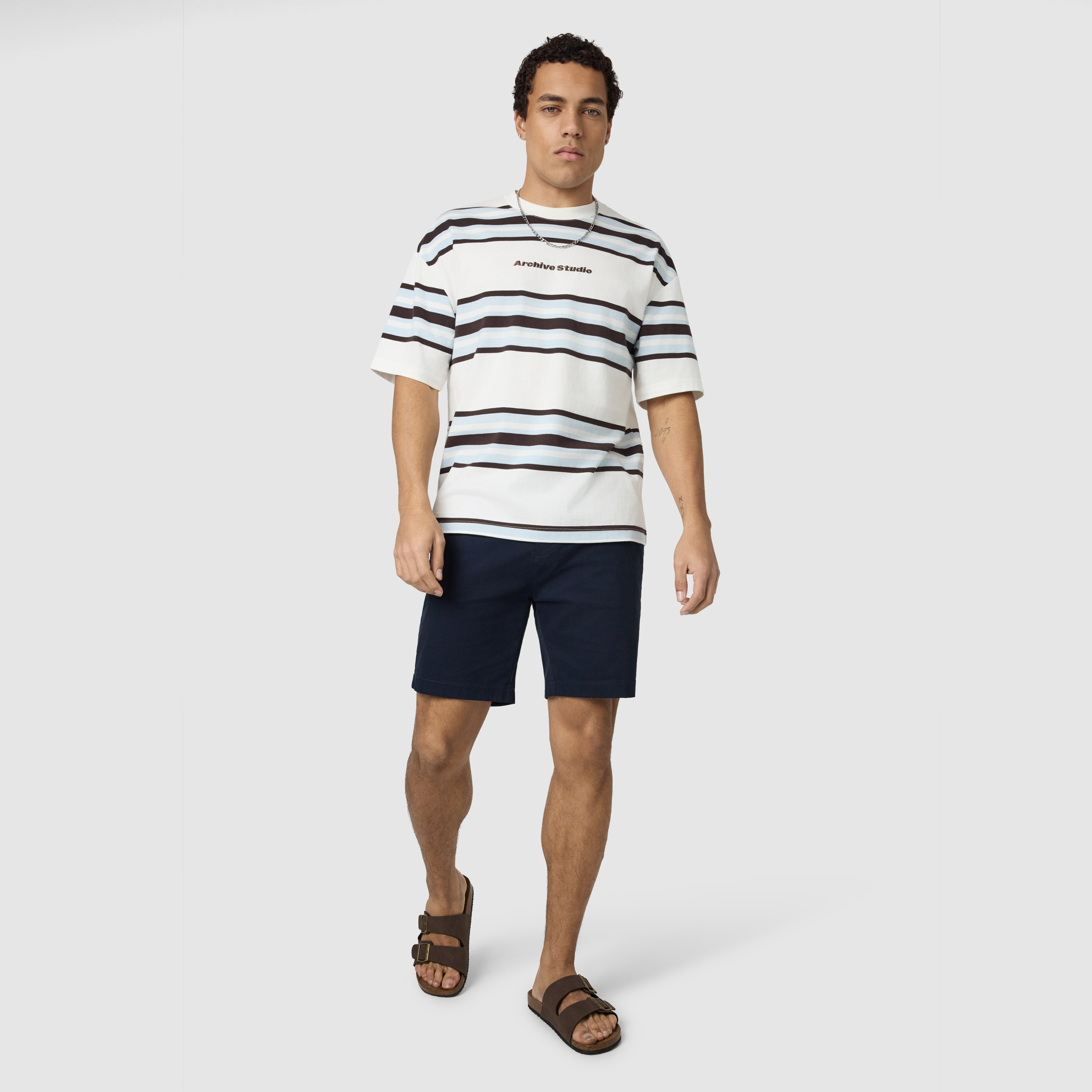 Off White Louie Boxy Stripe Crew Neck Tee