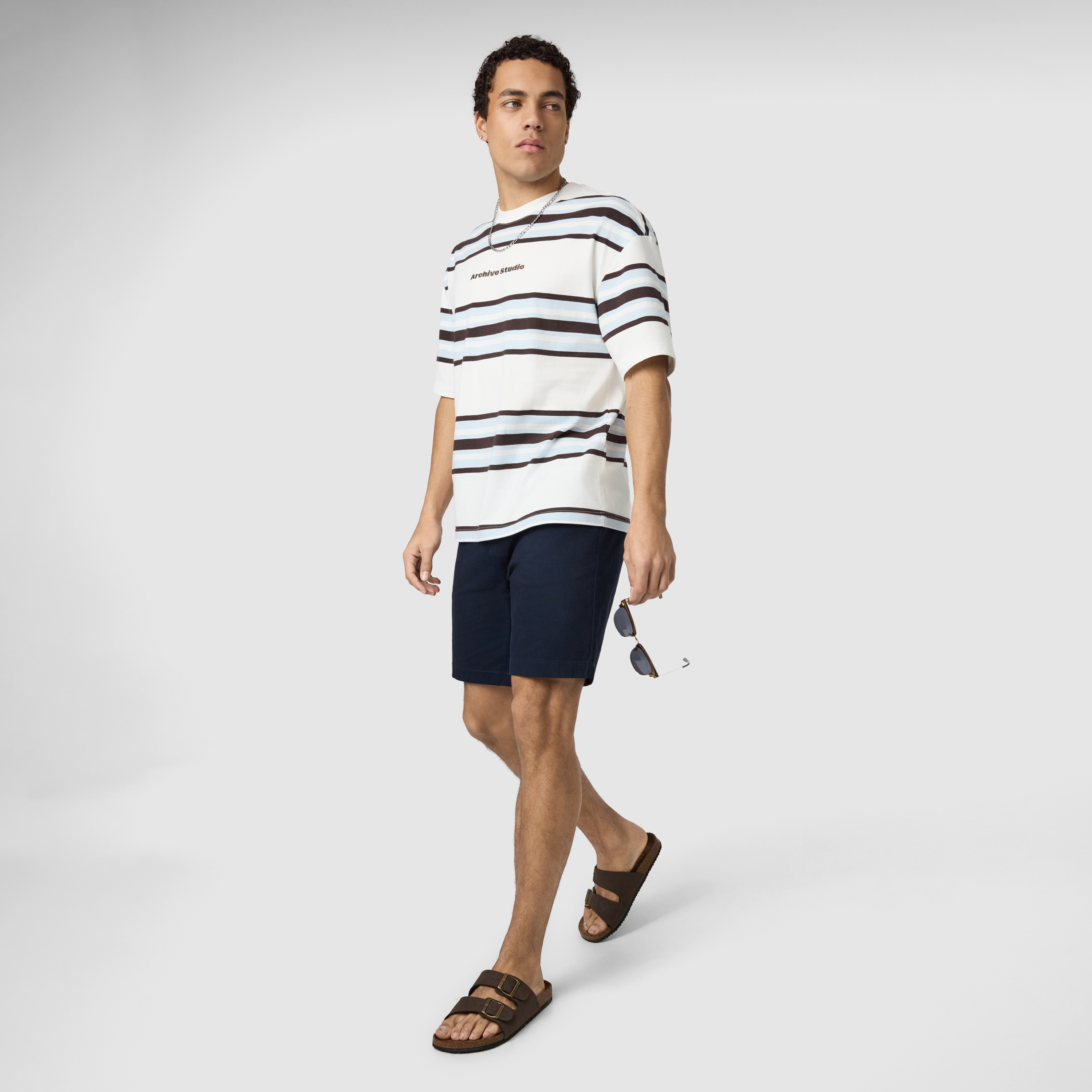 Off White Louie Boxy Stripe Crew Neck Tee
