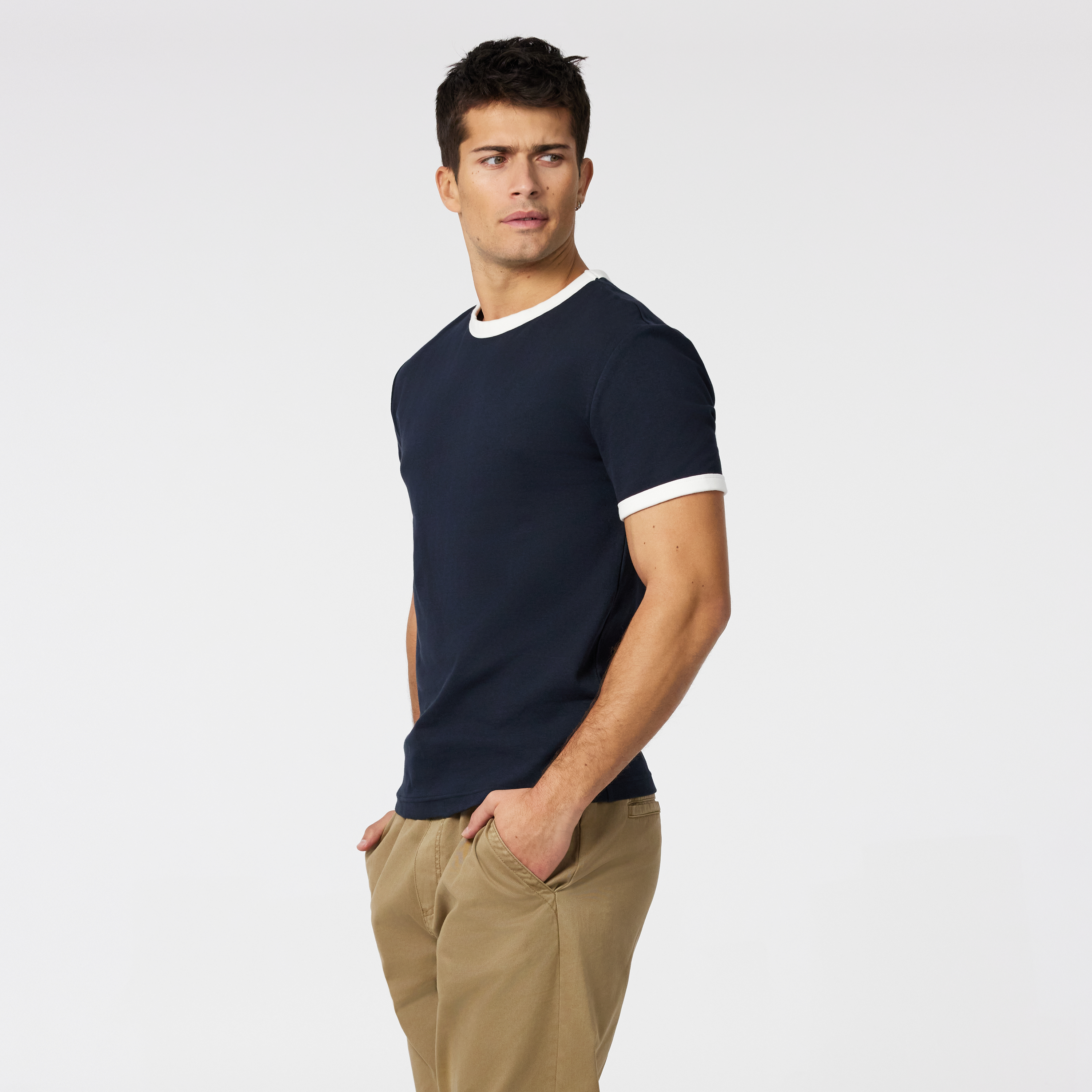 Navy Harry Slim Ringer Crew Neck Tee