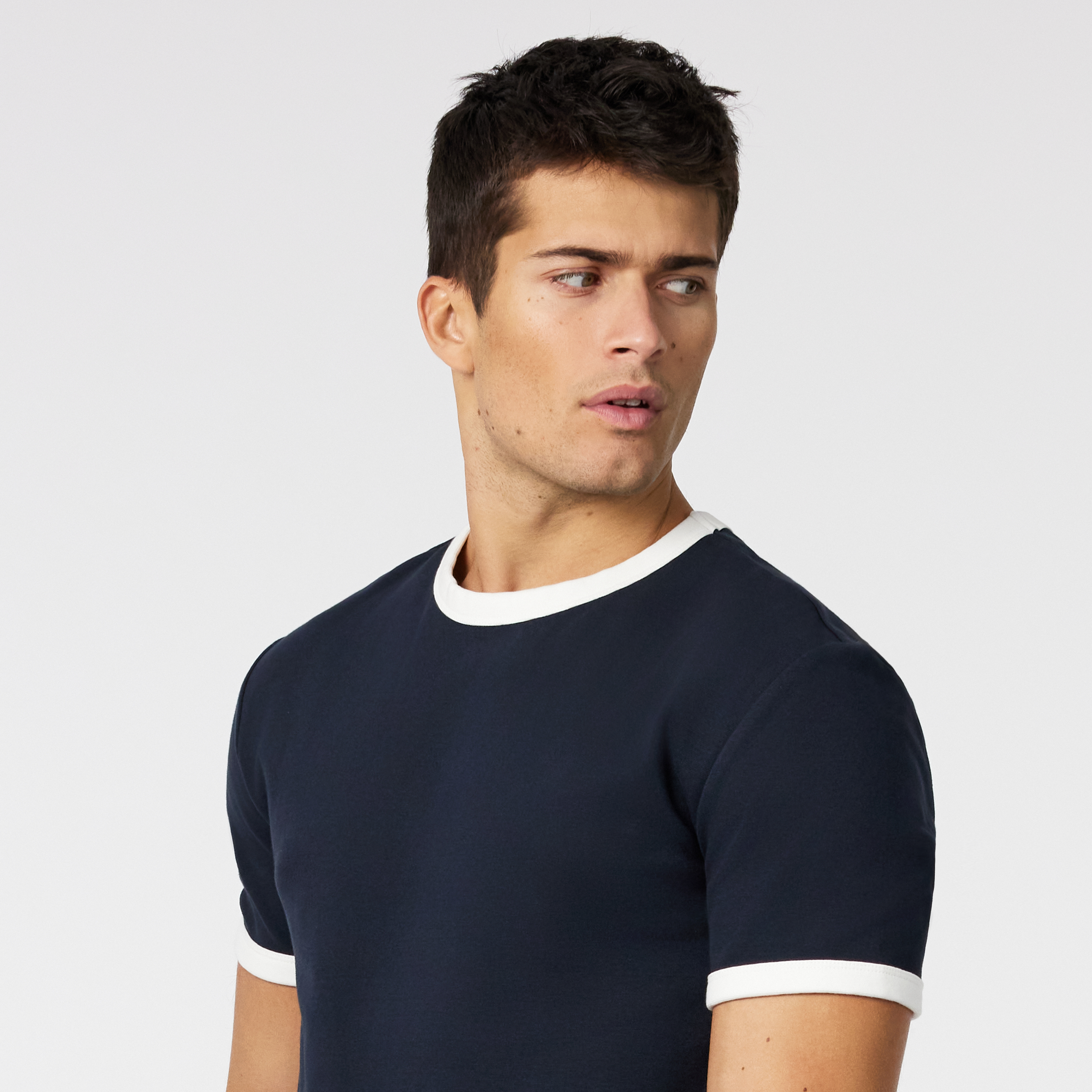 Navy Harry Slim Ringer Crew Neck Tee