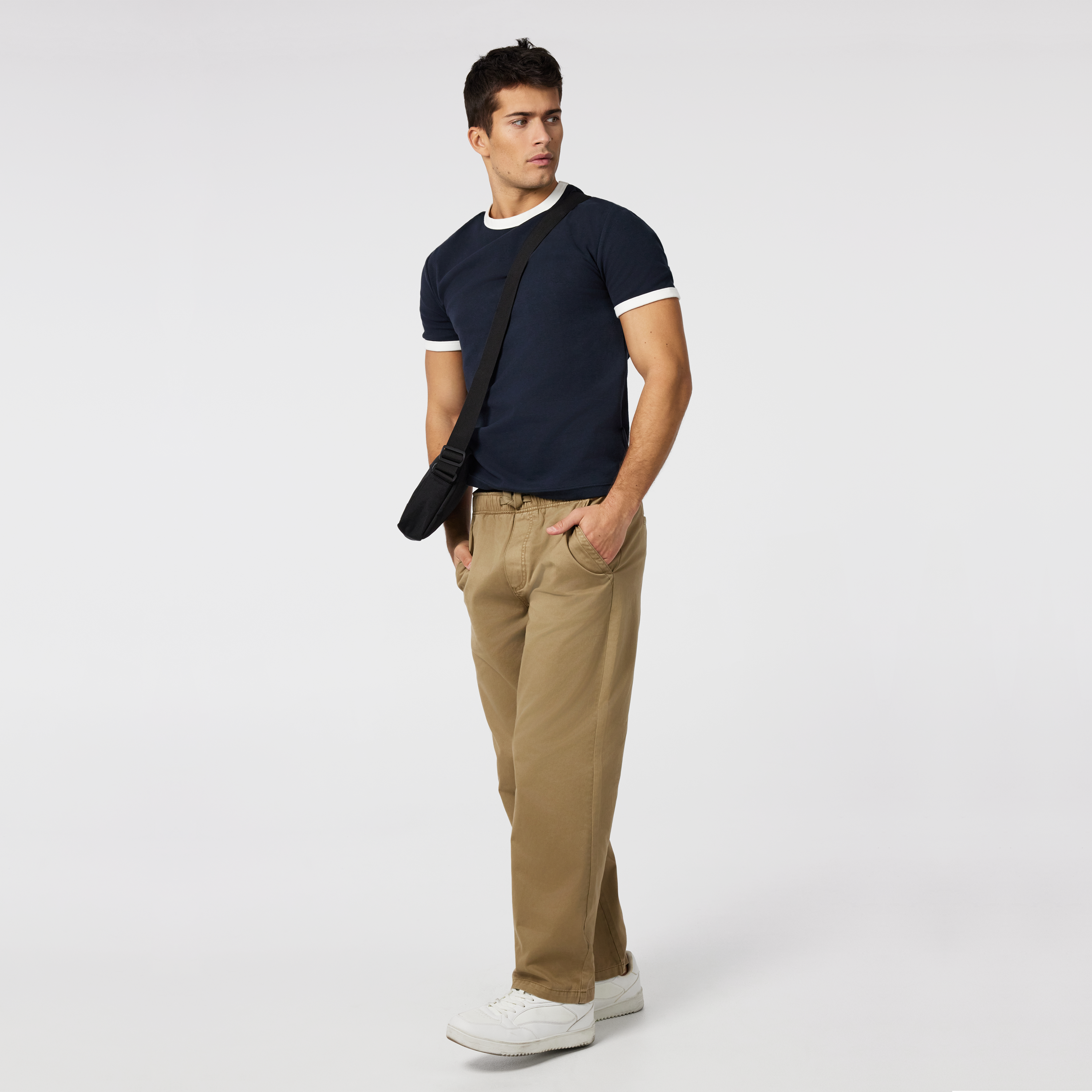 Navy Harry Slim Ringer Crew Neck Tee
