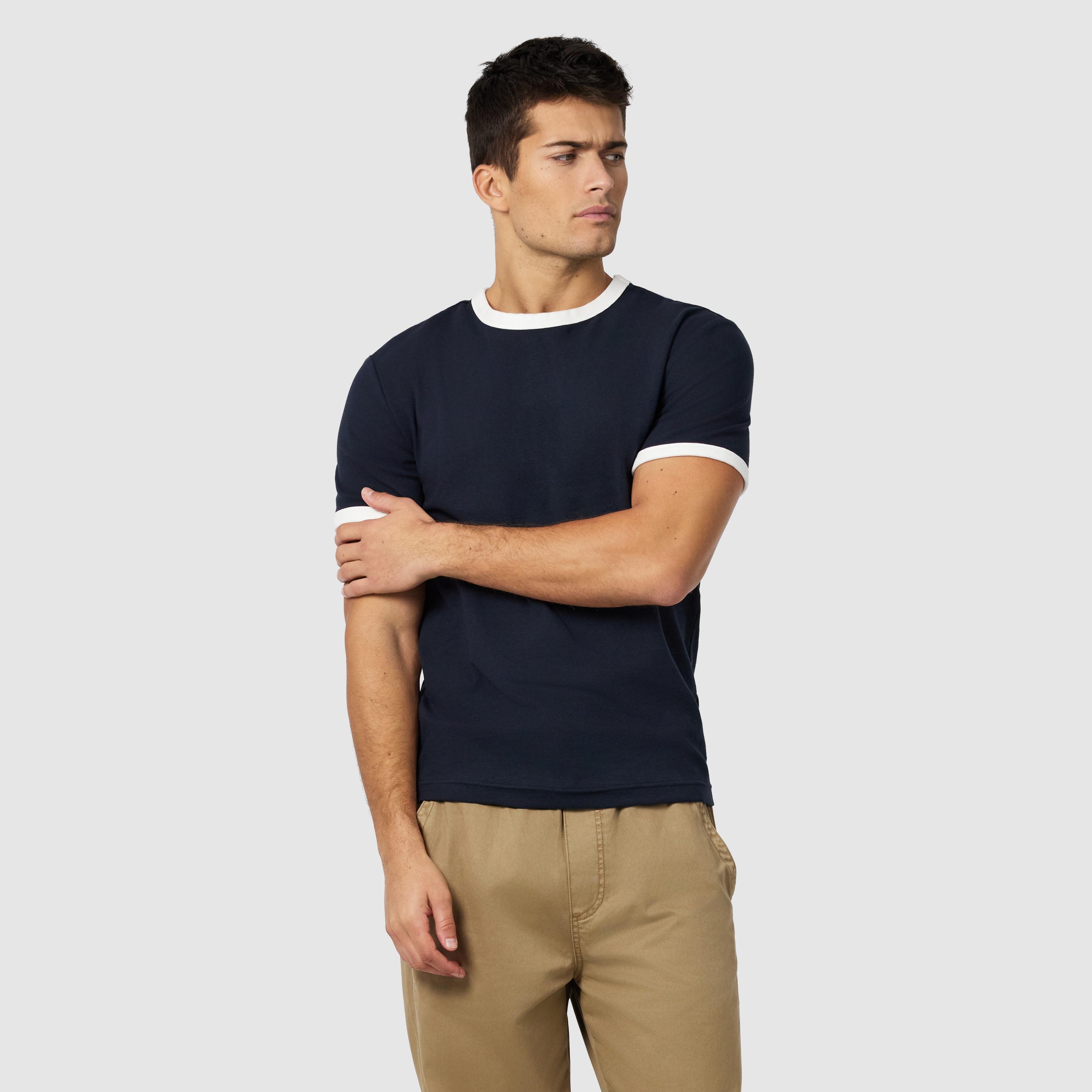Navy Harry Slim Ringer Crew Neck Tee