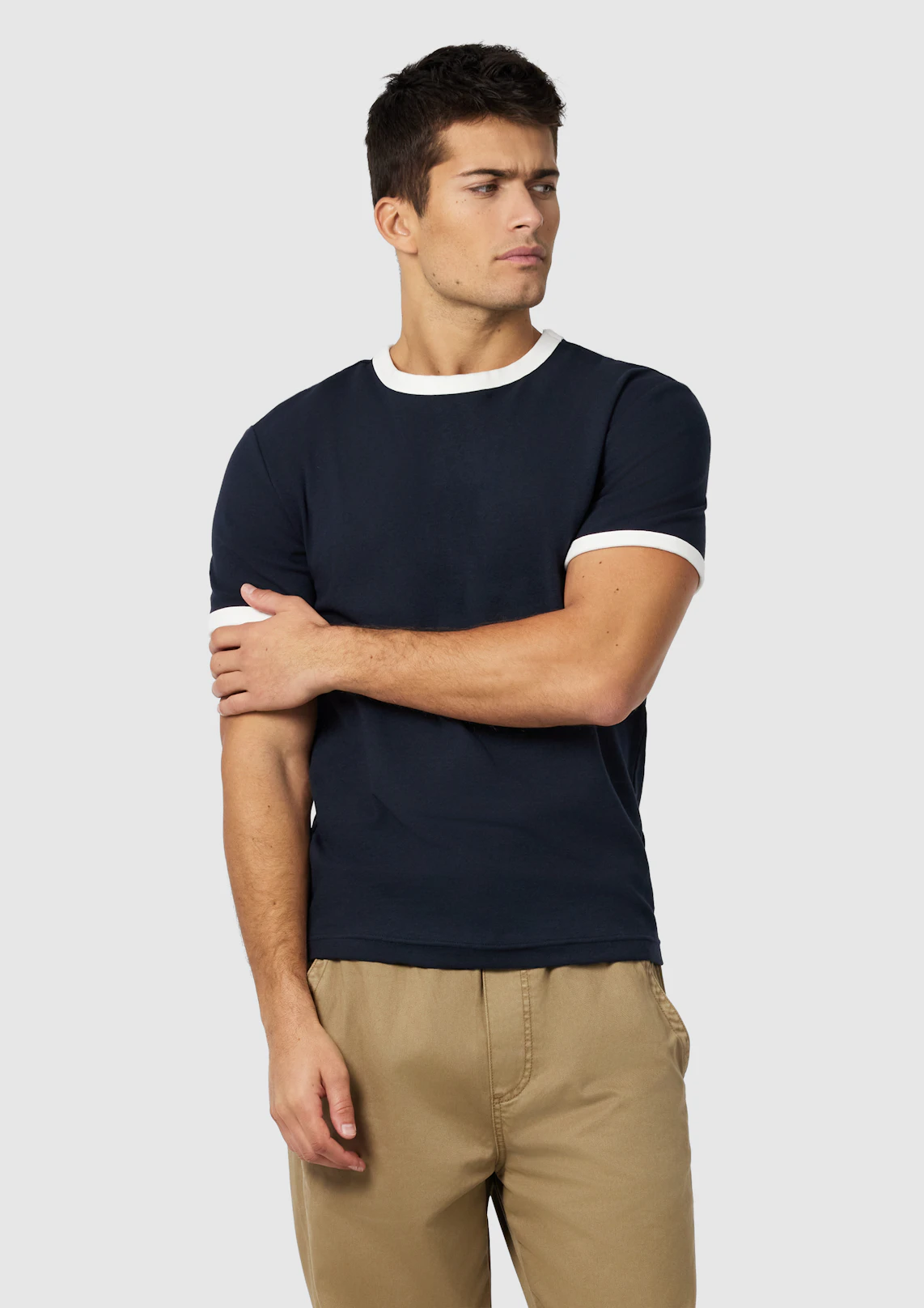 Navy Harry Slim Ringer Crew Neck Tee