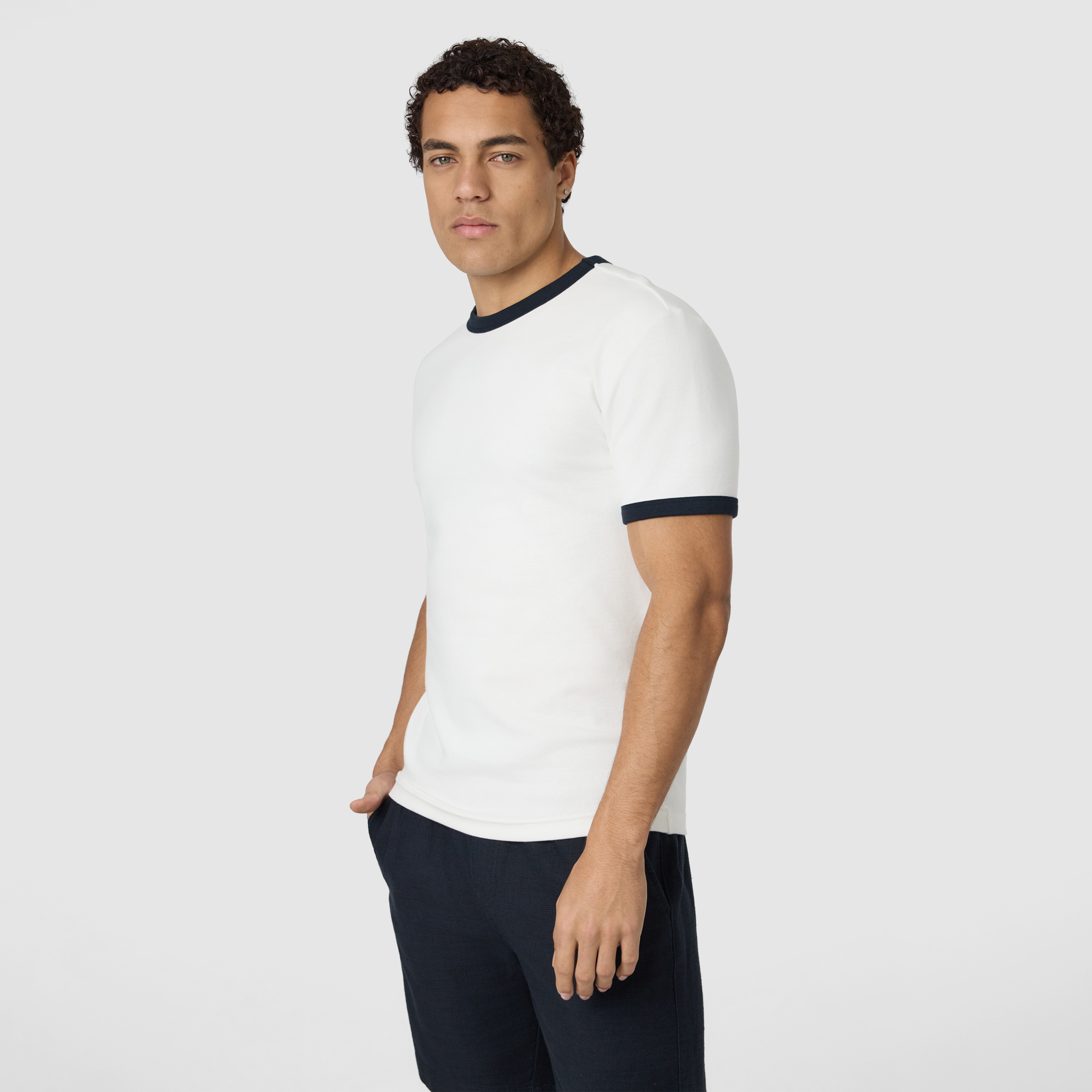 Off White Harry Slim Ringer Crew Neck Tee