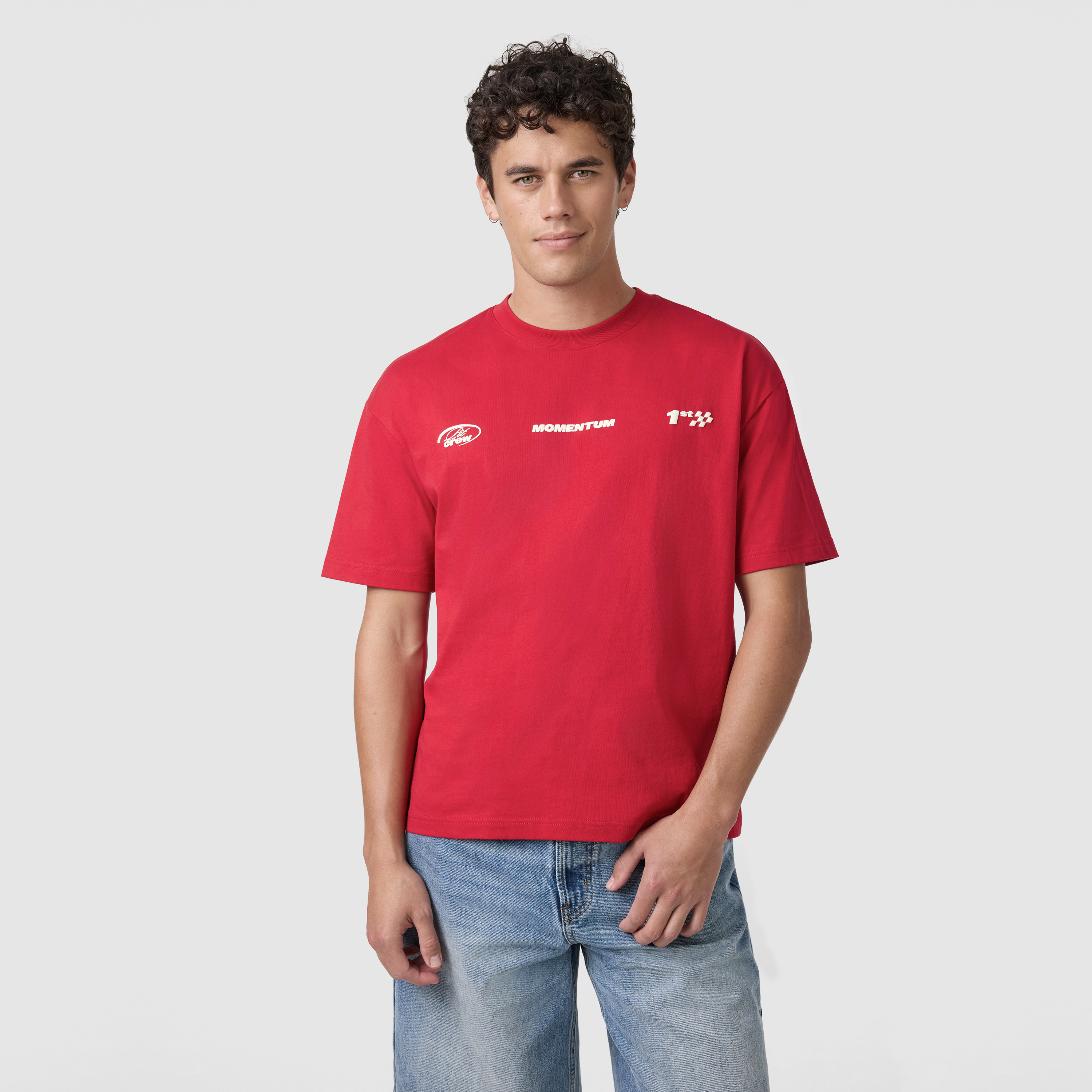 Red Momentum Graphic Boxy Crew Neck Tee