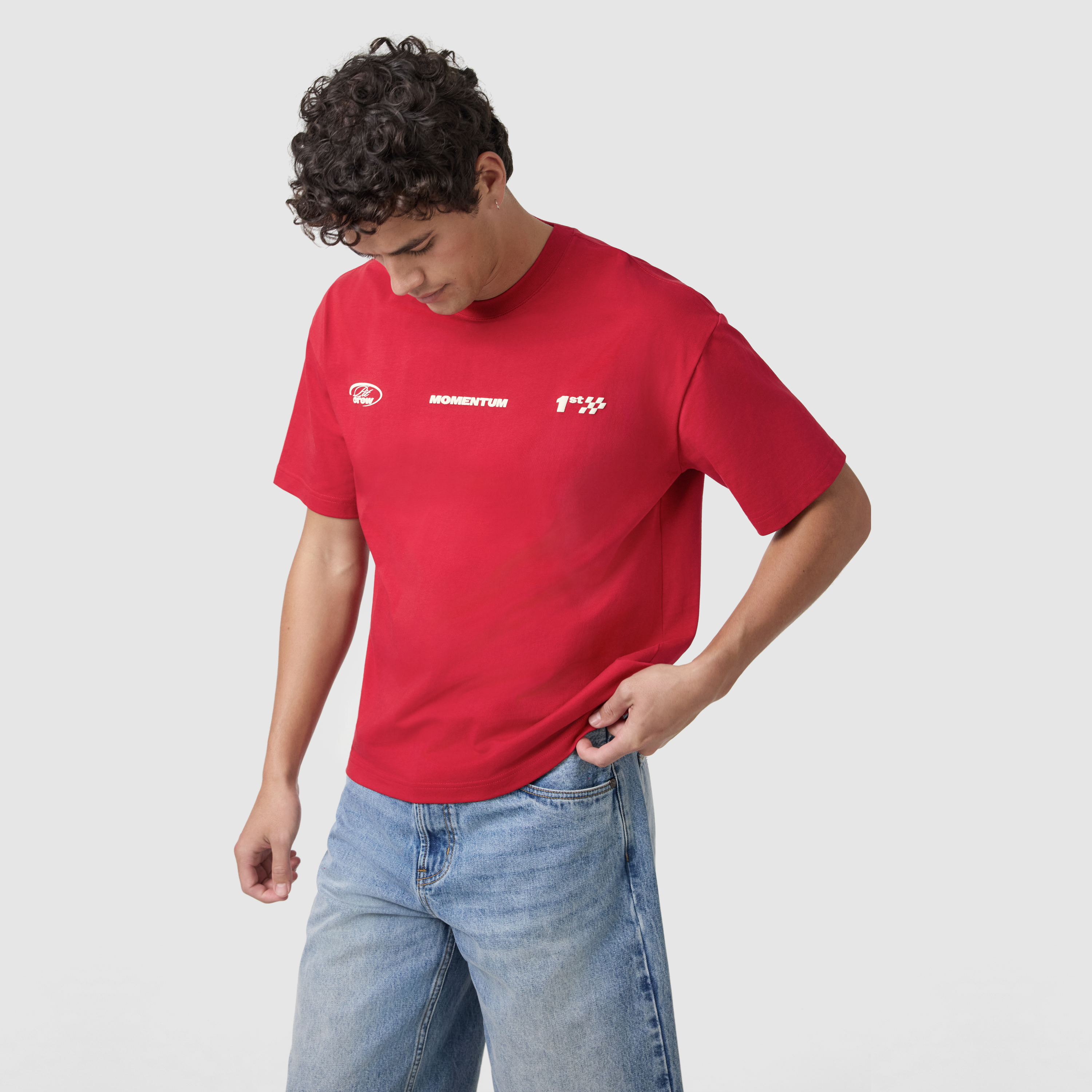 Red Momentum Graphic Boxy Crew Neck Tee