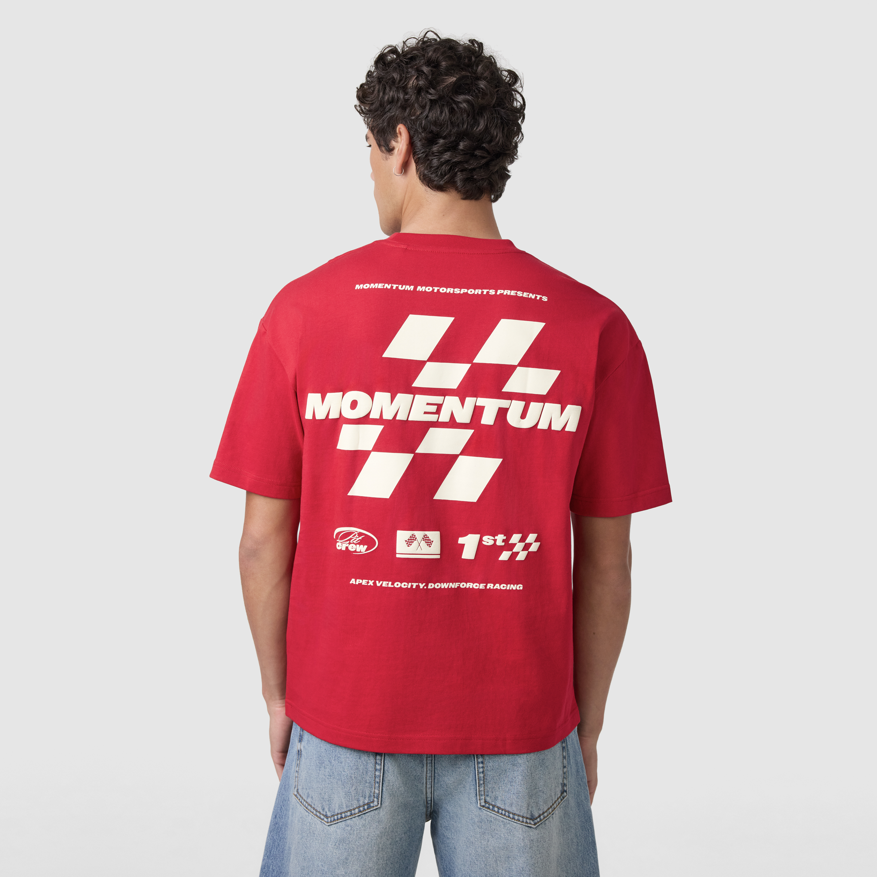 Red Momentum Graphic Boxy Crew Neck Tee