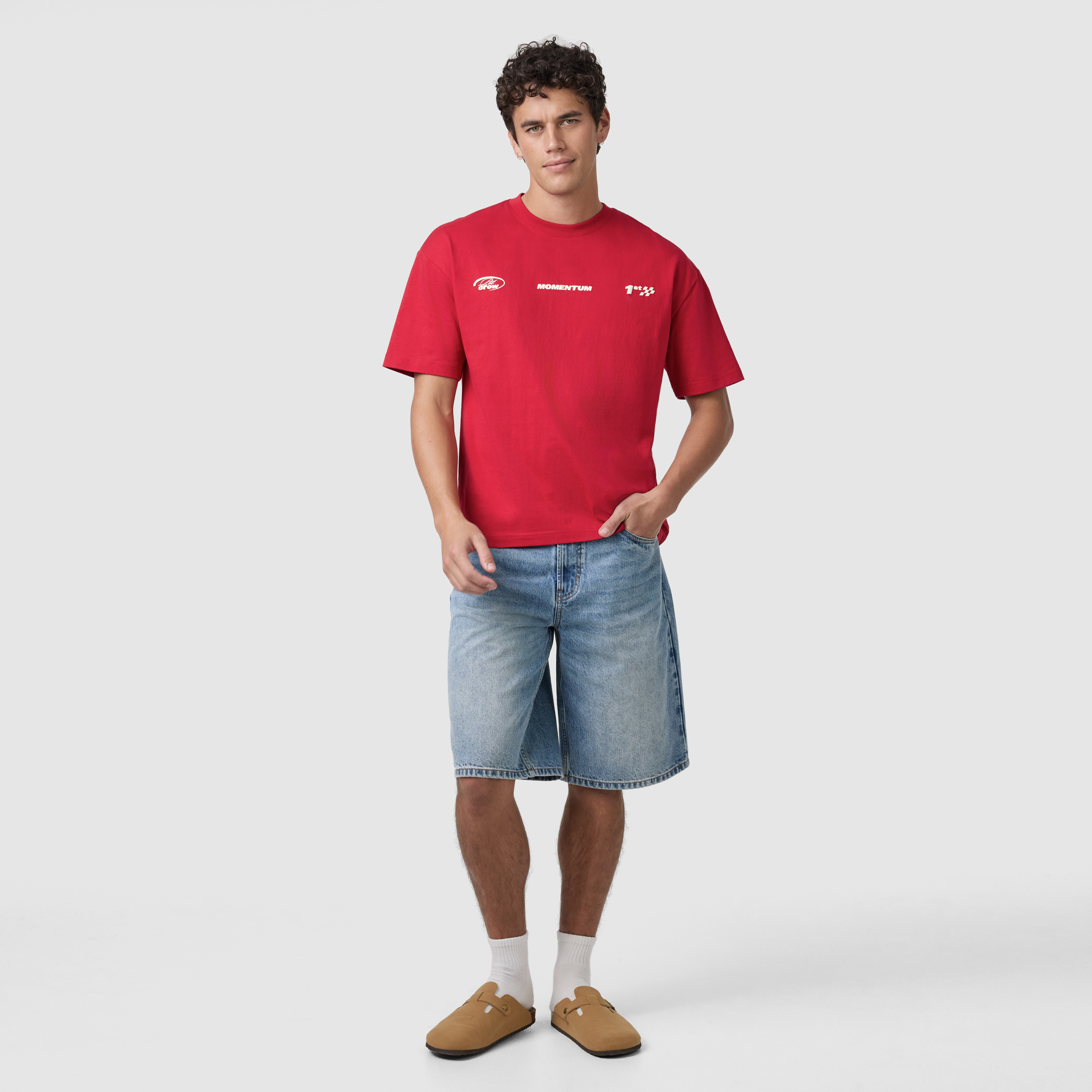 Red Momentum Graphic Boxy Crew Neck Tee