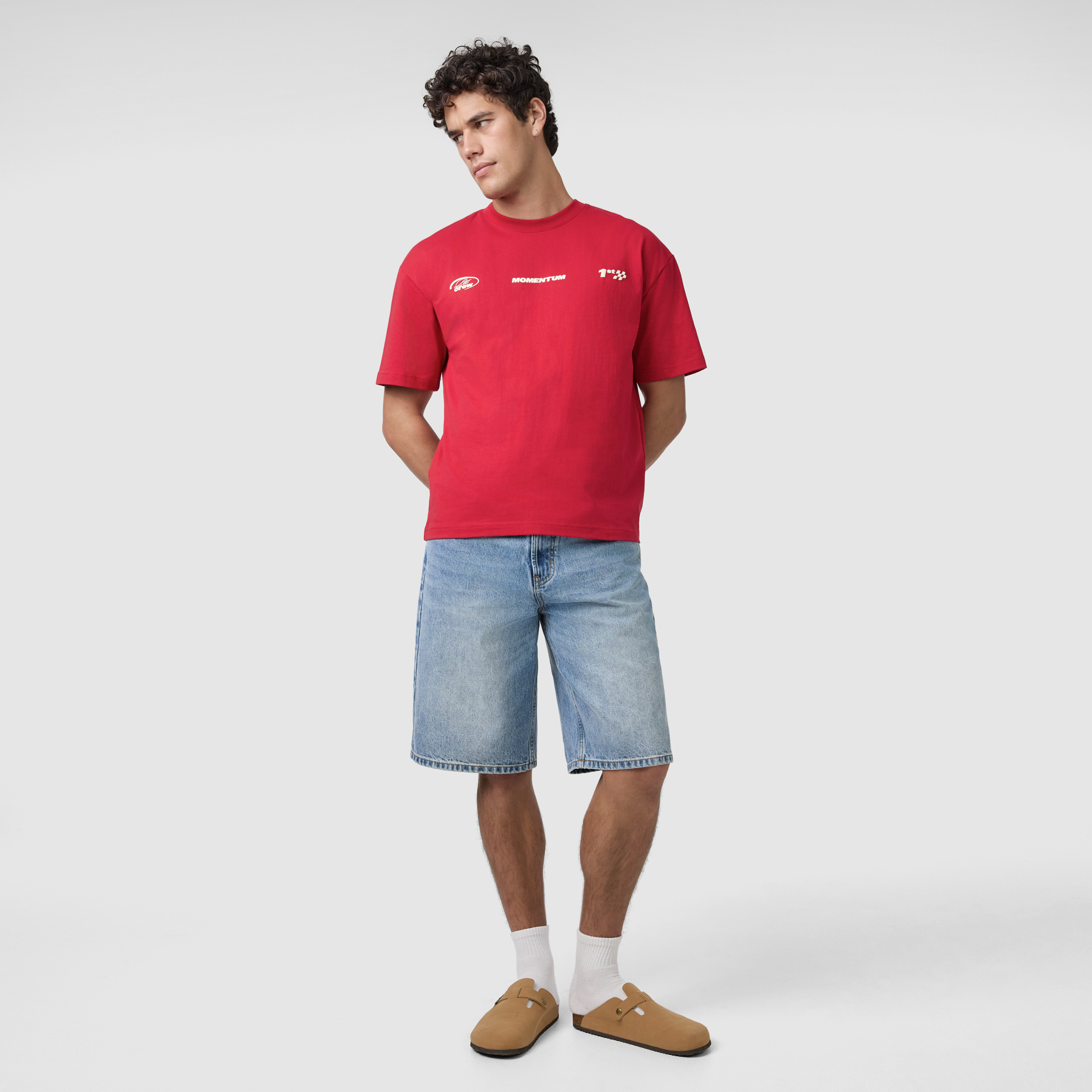 Red Momentum Graphic Boxy Crew Neck Tee