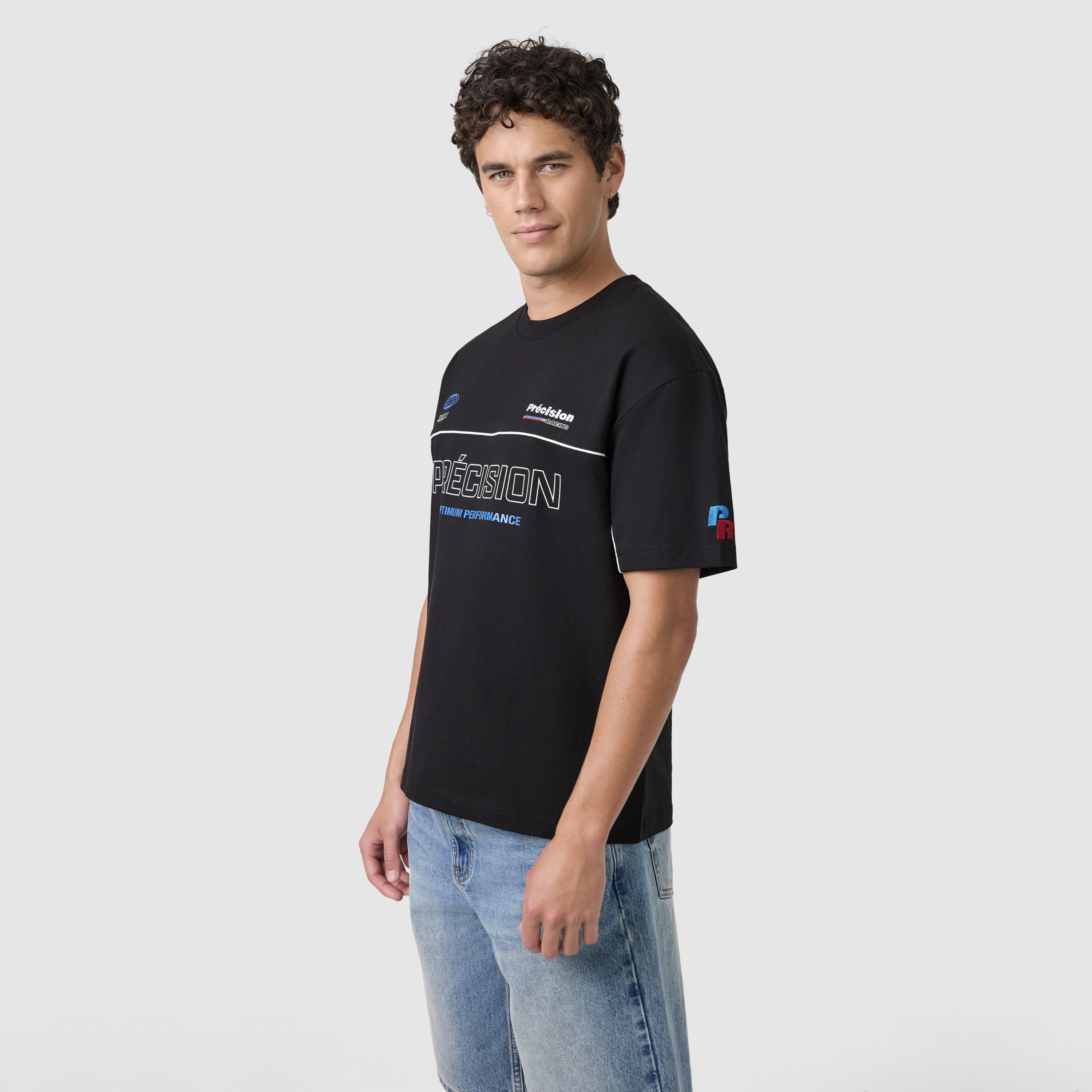 Black Precision Graphic Boxy Crew Neck Tee