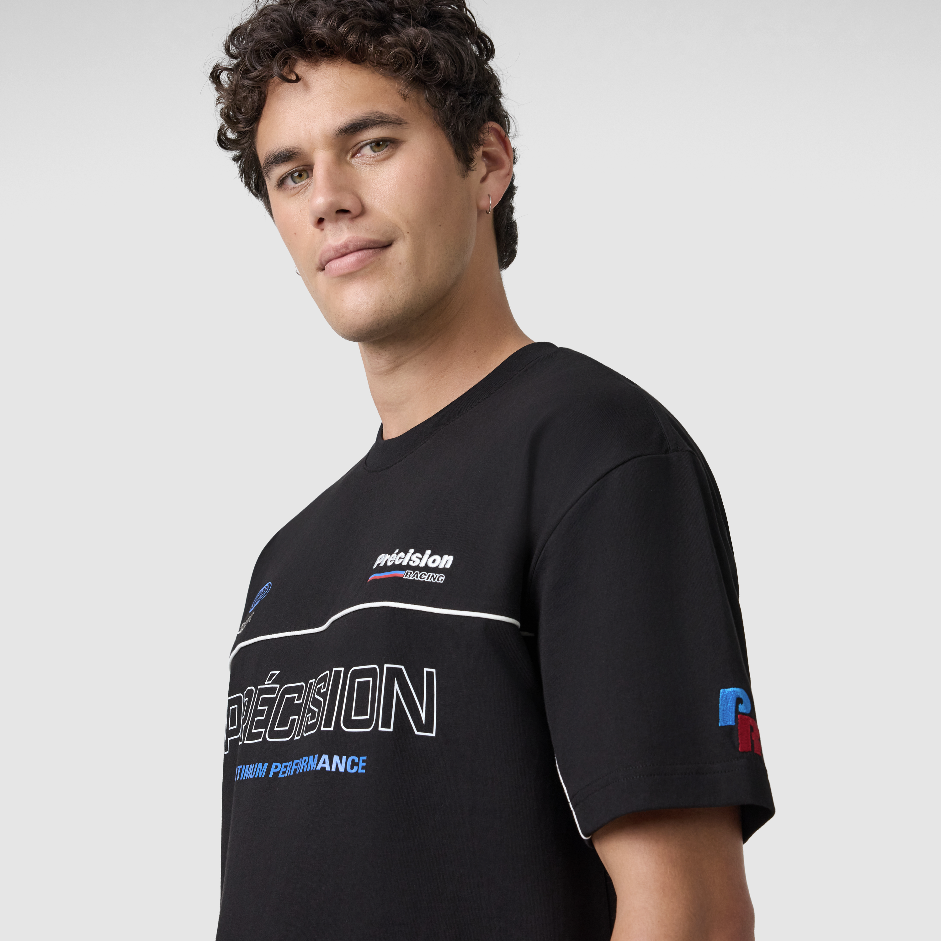 Black Precision Graphic Boxy Crew Neck Tee