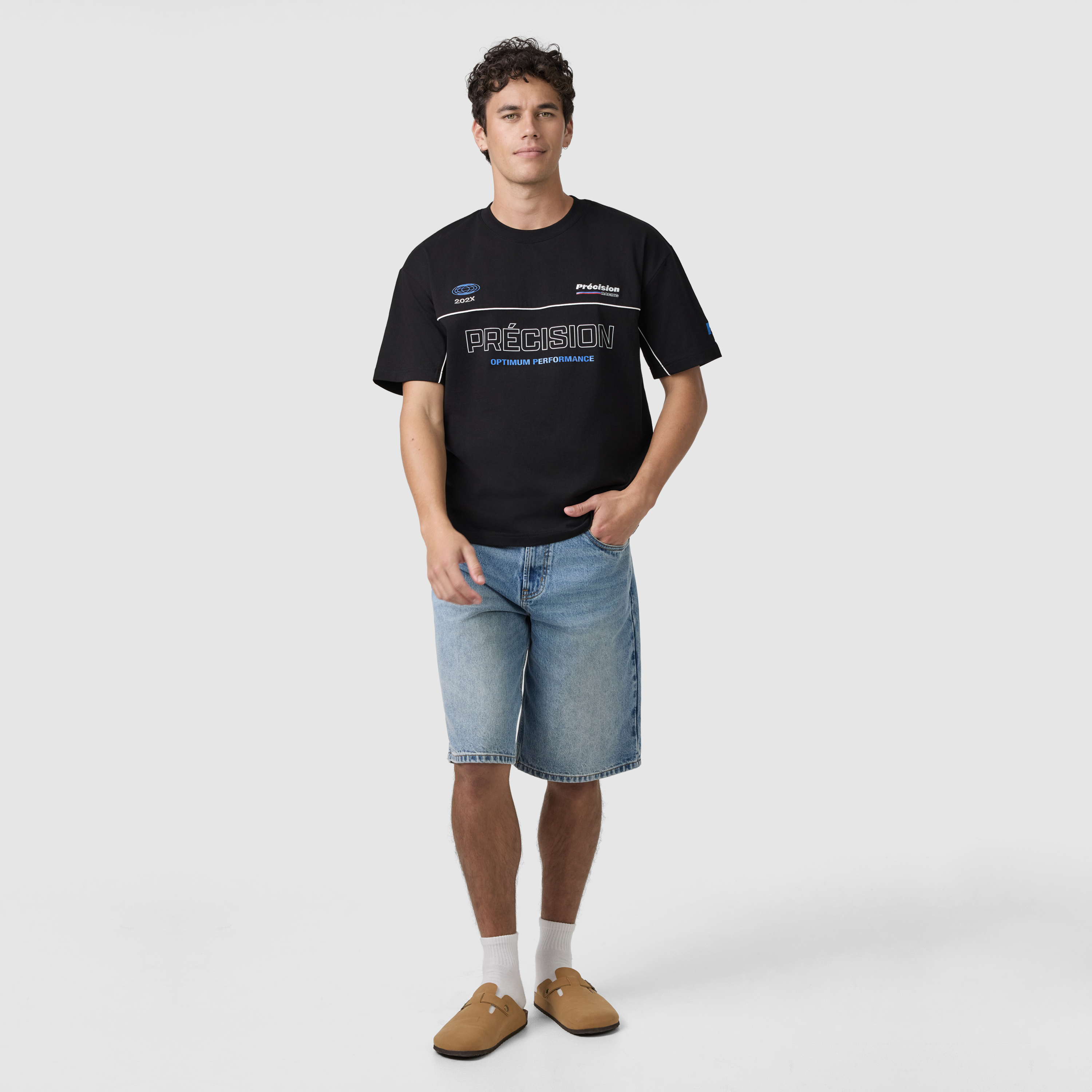 Black Precision Graphic Boxy Crew Neck Tee
