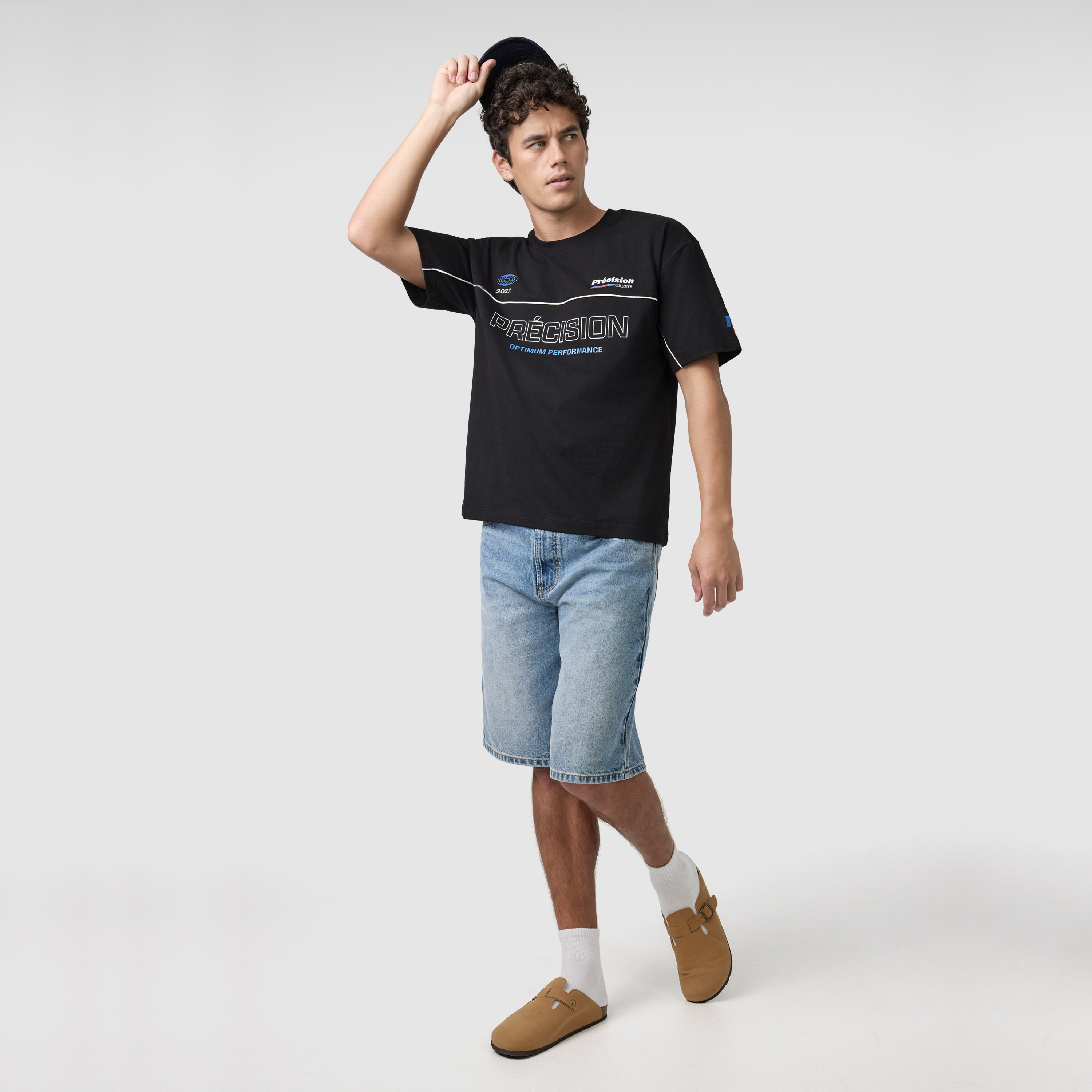 Black Precision Graphic Boxy Crew Neck Tee