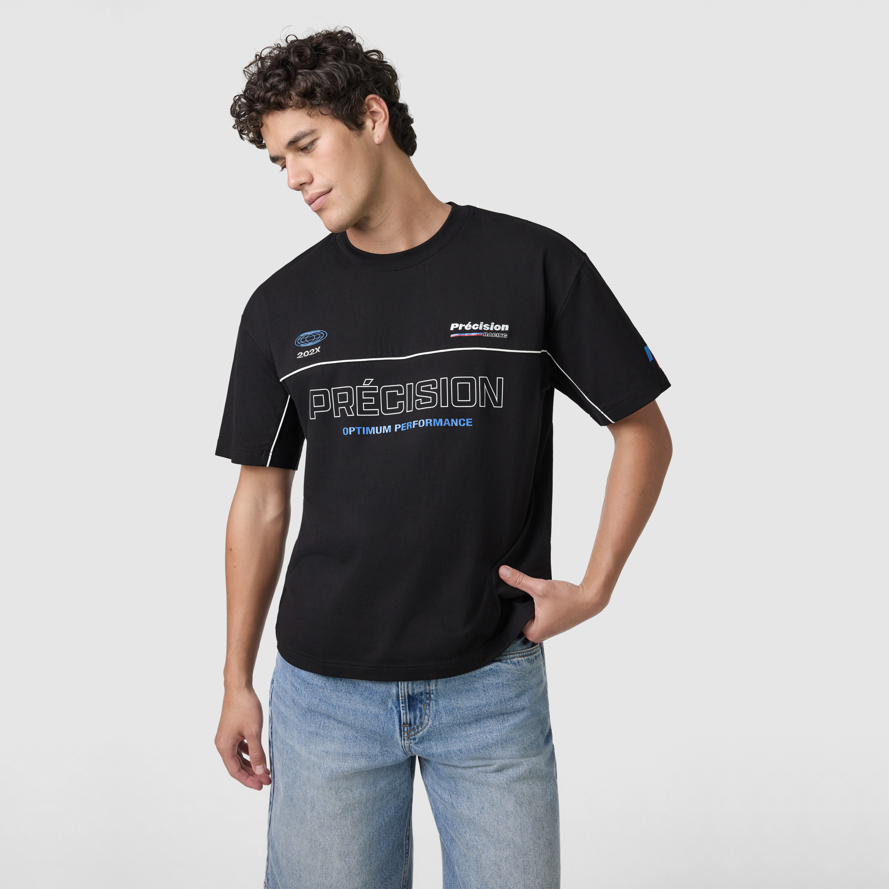 Black Precision Graphic Boxy Crew Neck Tee