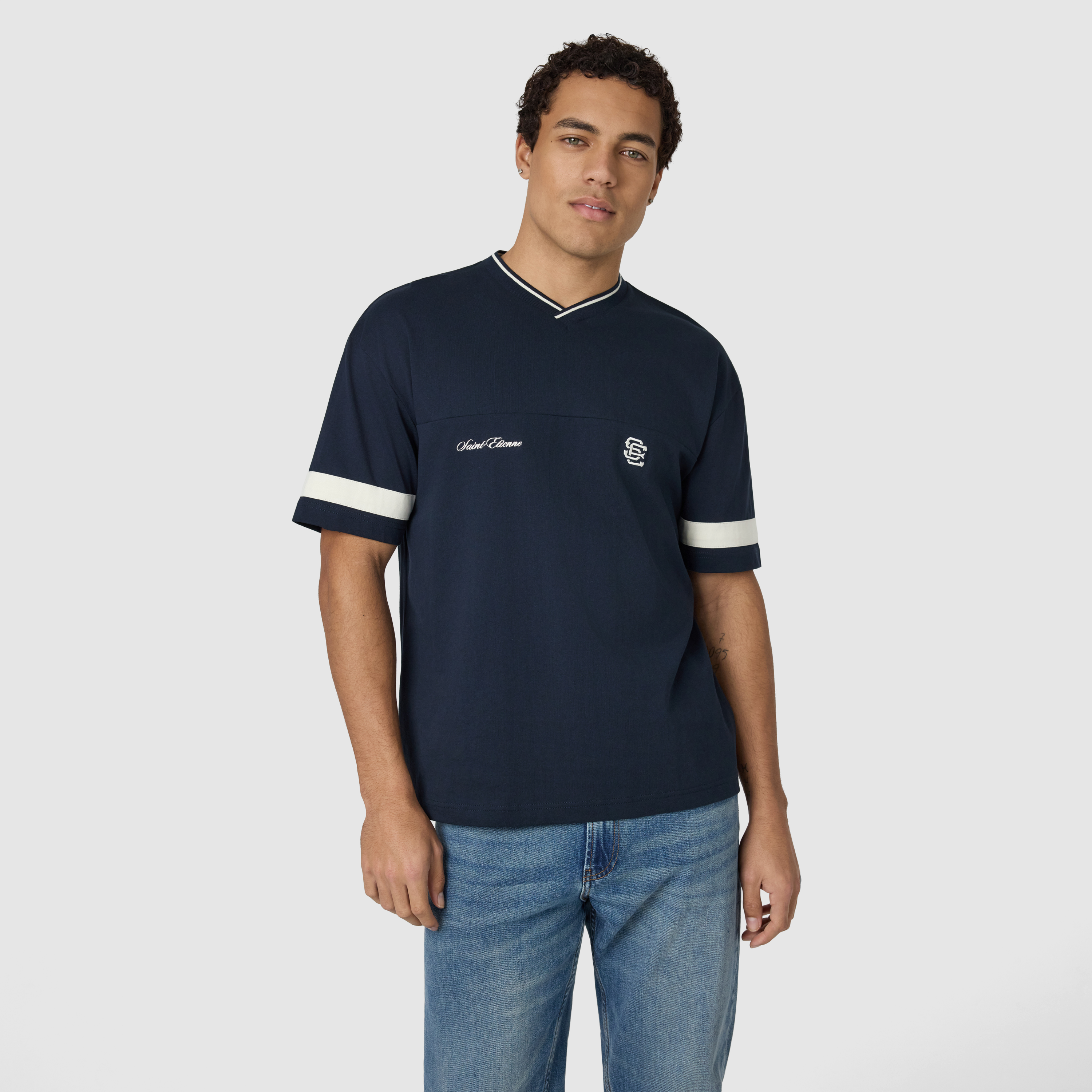 St Etienne Graphic Boxy V Neck Tee