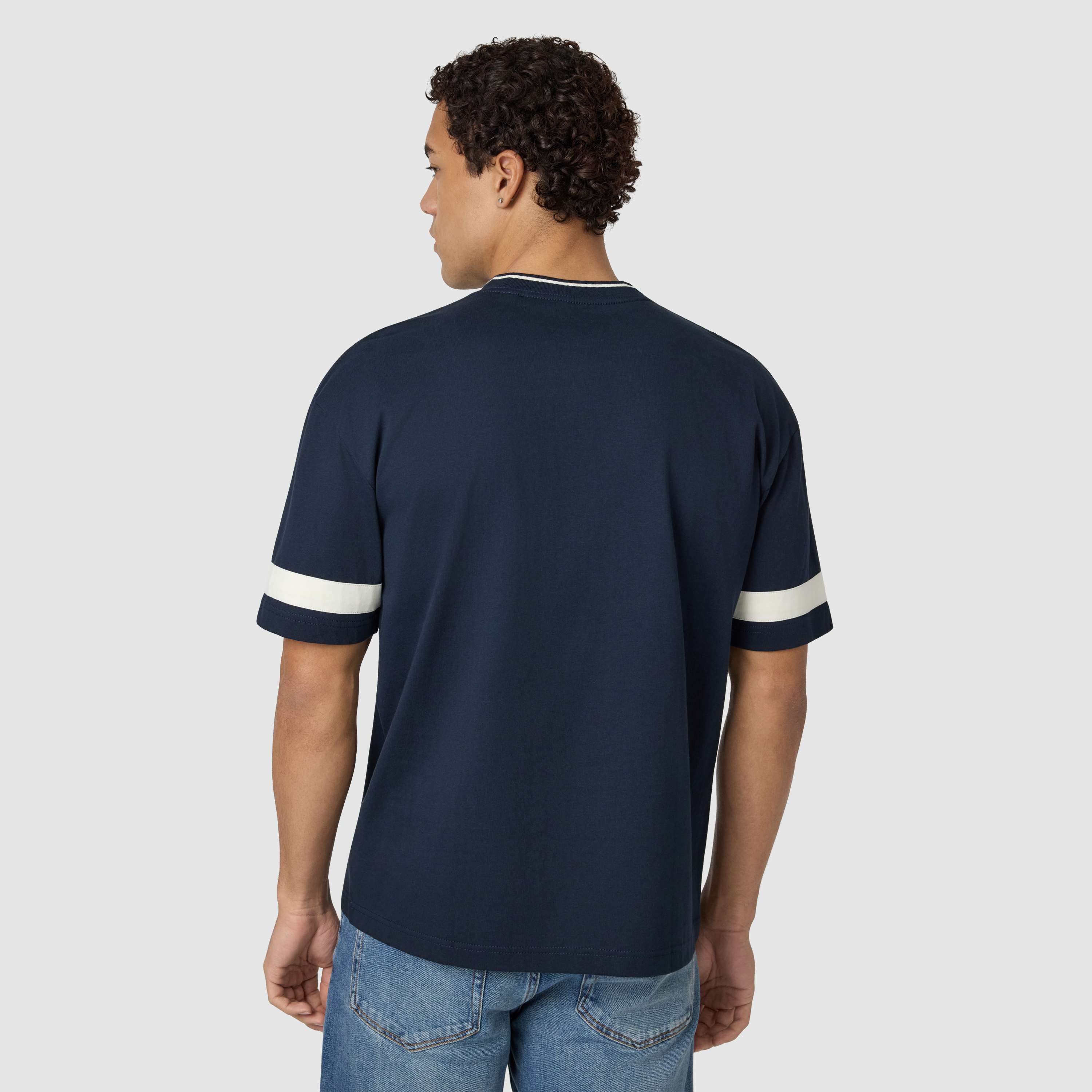 Navy St Etienne Graphic Boxy V Neck Tee