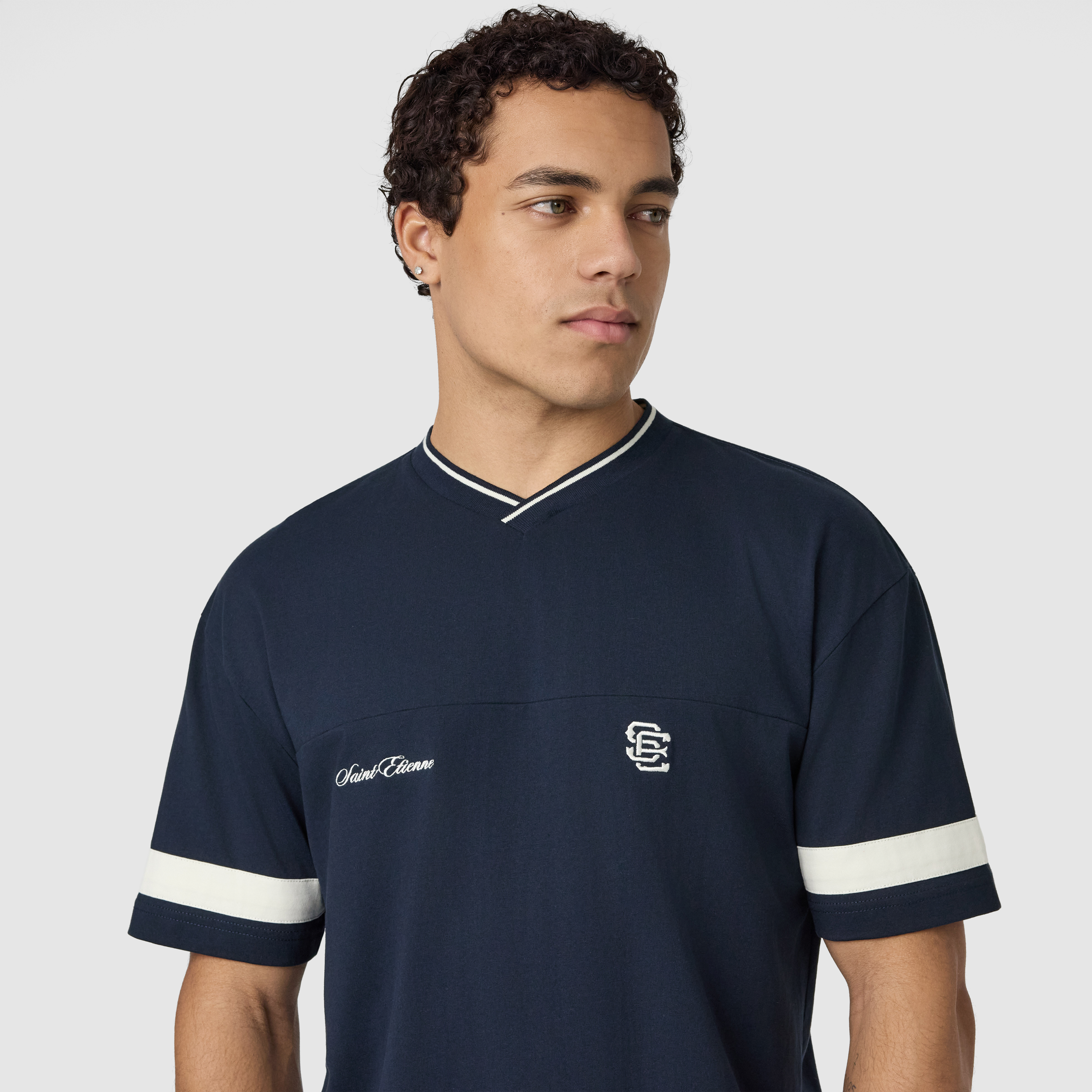 Navy St Etienne Graphic Boxy V Neck Tee