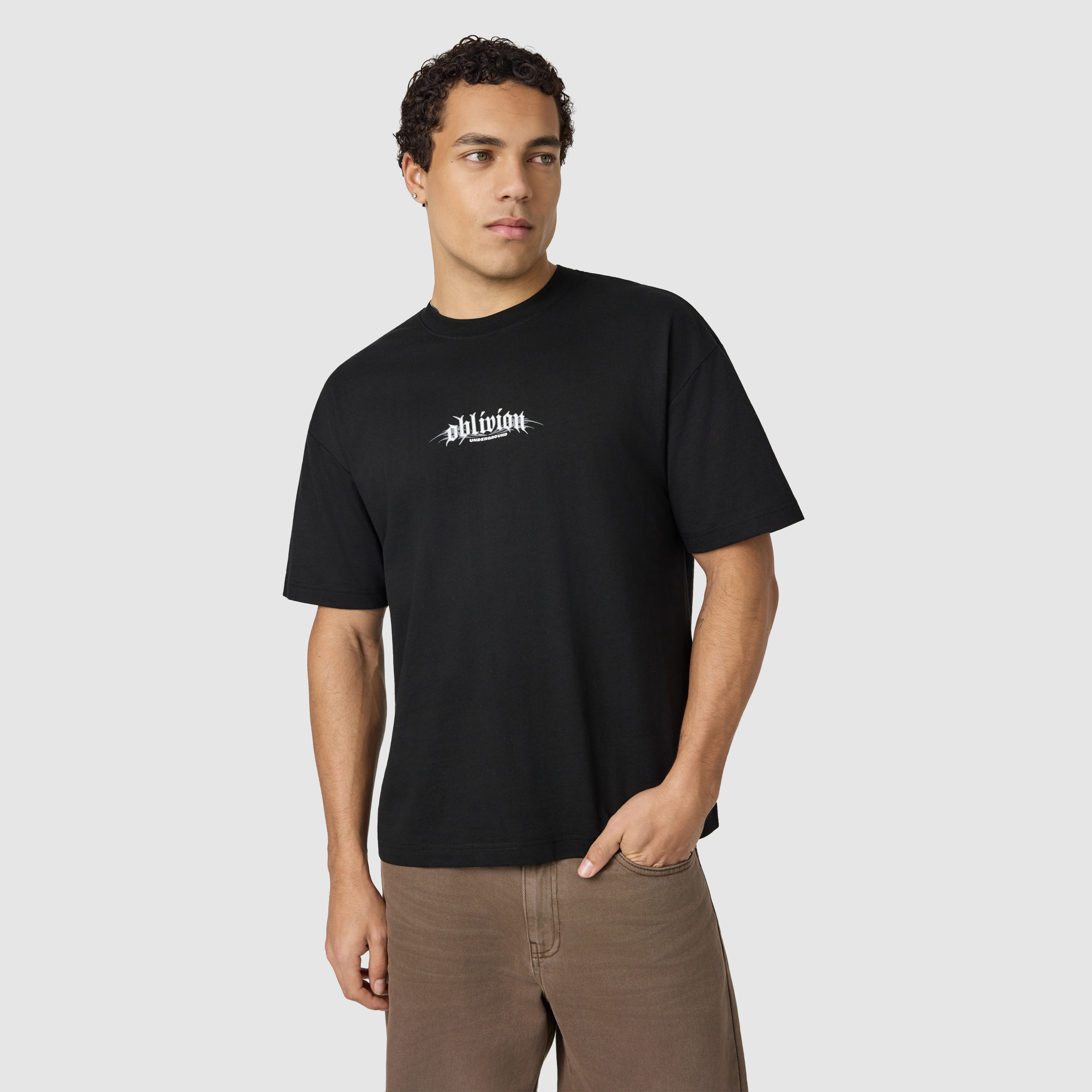Black Oblivion Graphic Boxy Crew Neck Tee