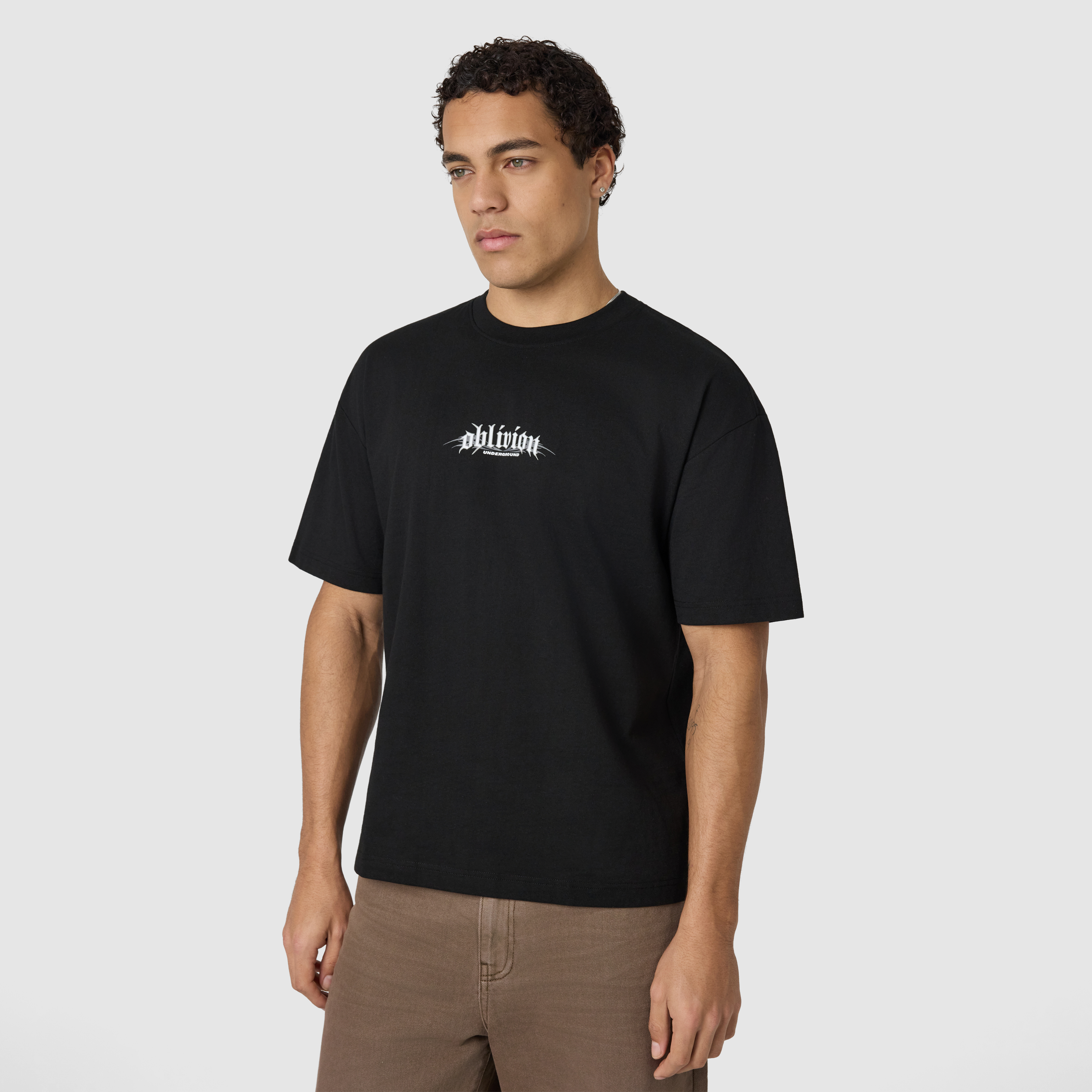 Black Oblivion Graphic Boxy Crew Neck Tee