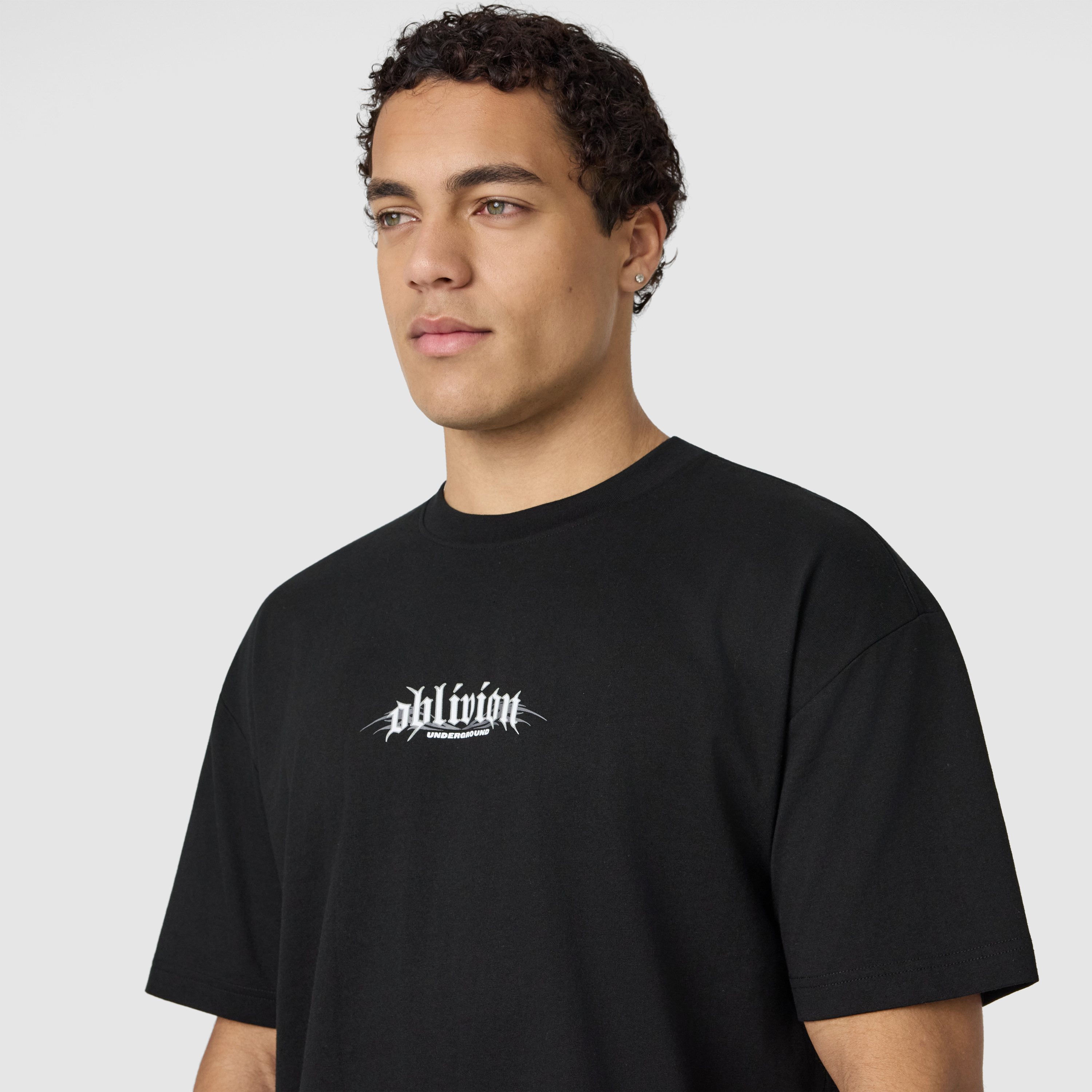 Black Oblivion Graphic Boxy Crew Neck Tee