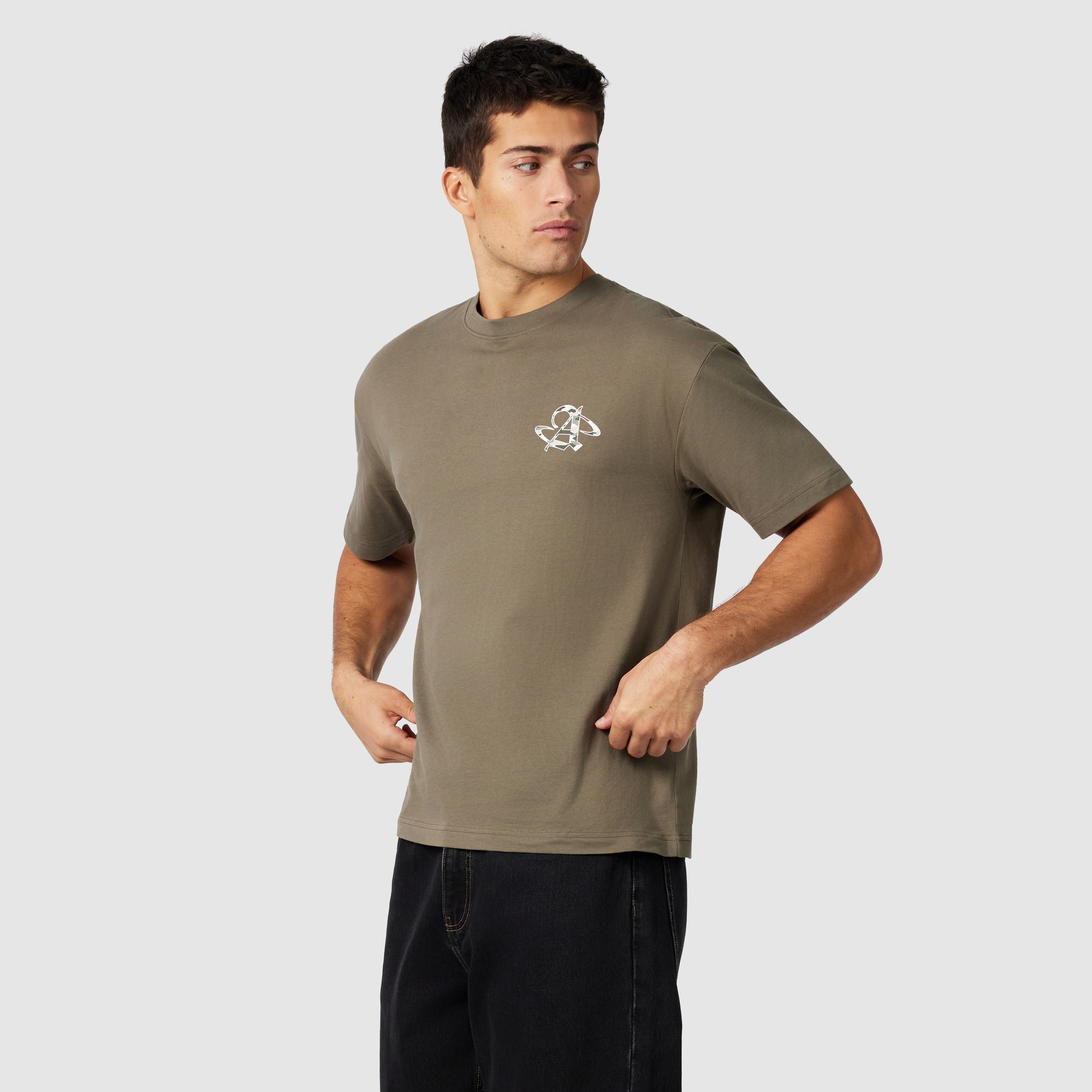 Khaki Green Camo Graphic Boxy Crew Neck Tee