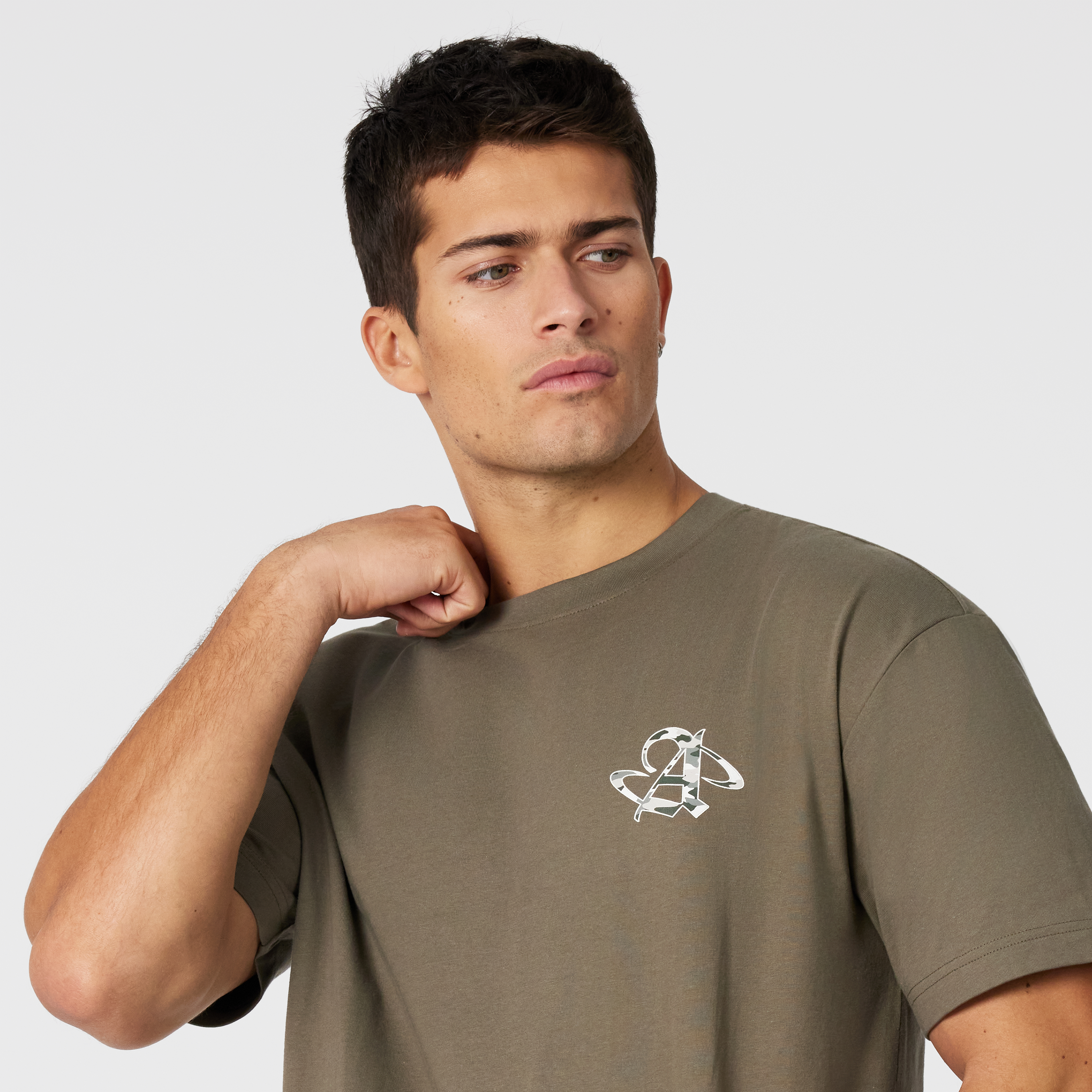 Khaki Green Camo Graphic Boxy Crew Neck Tee
