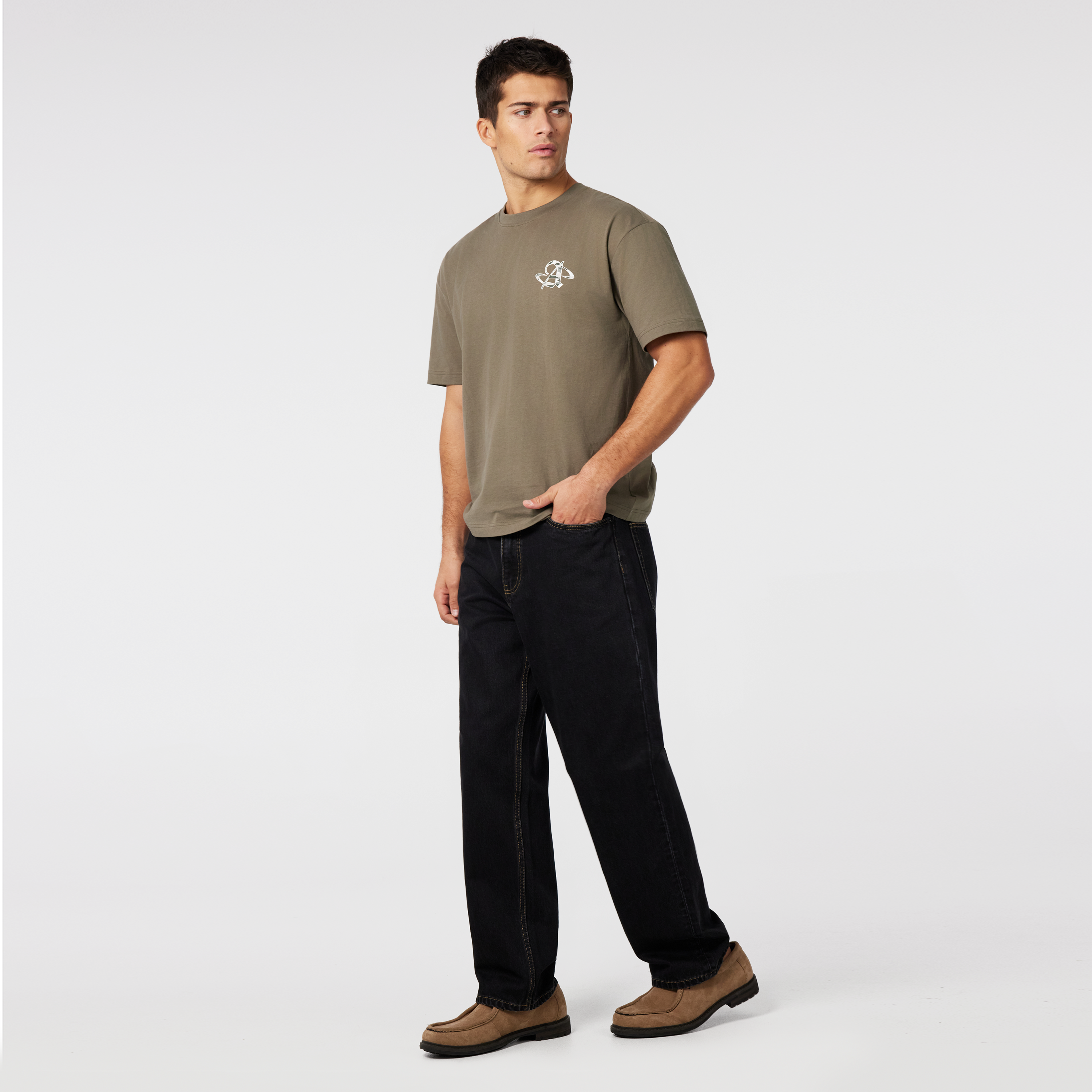 Khaki Green Camo Graphic Boxy Crew Neck Tee