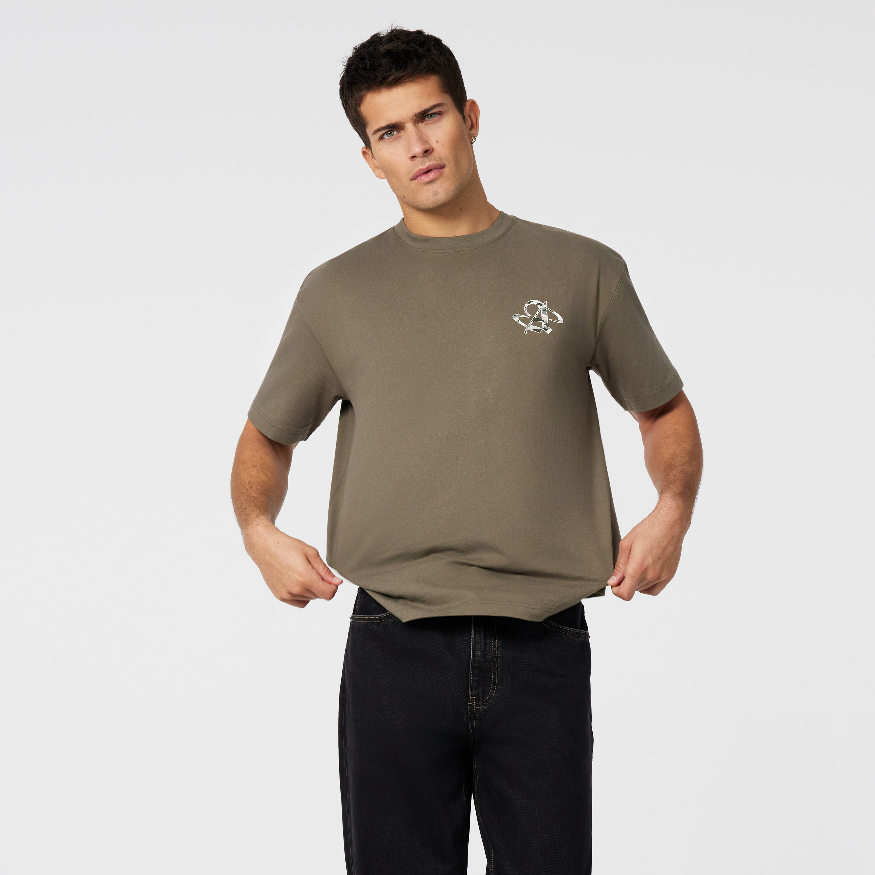 Khaki Green Camo Graphic Boxy Crew Neck Tee