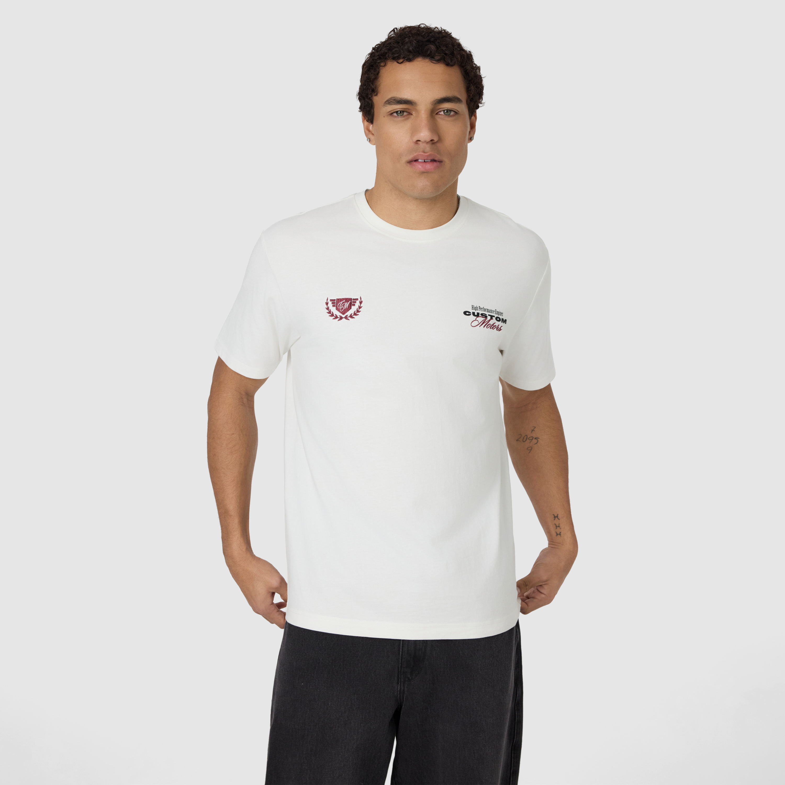 Off White Custom Graphic Relaxed Crew Neck Tee
