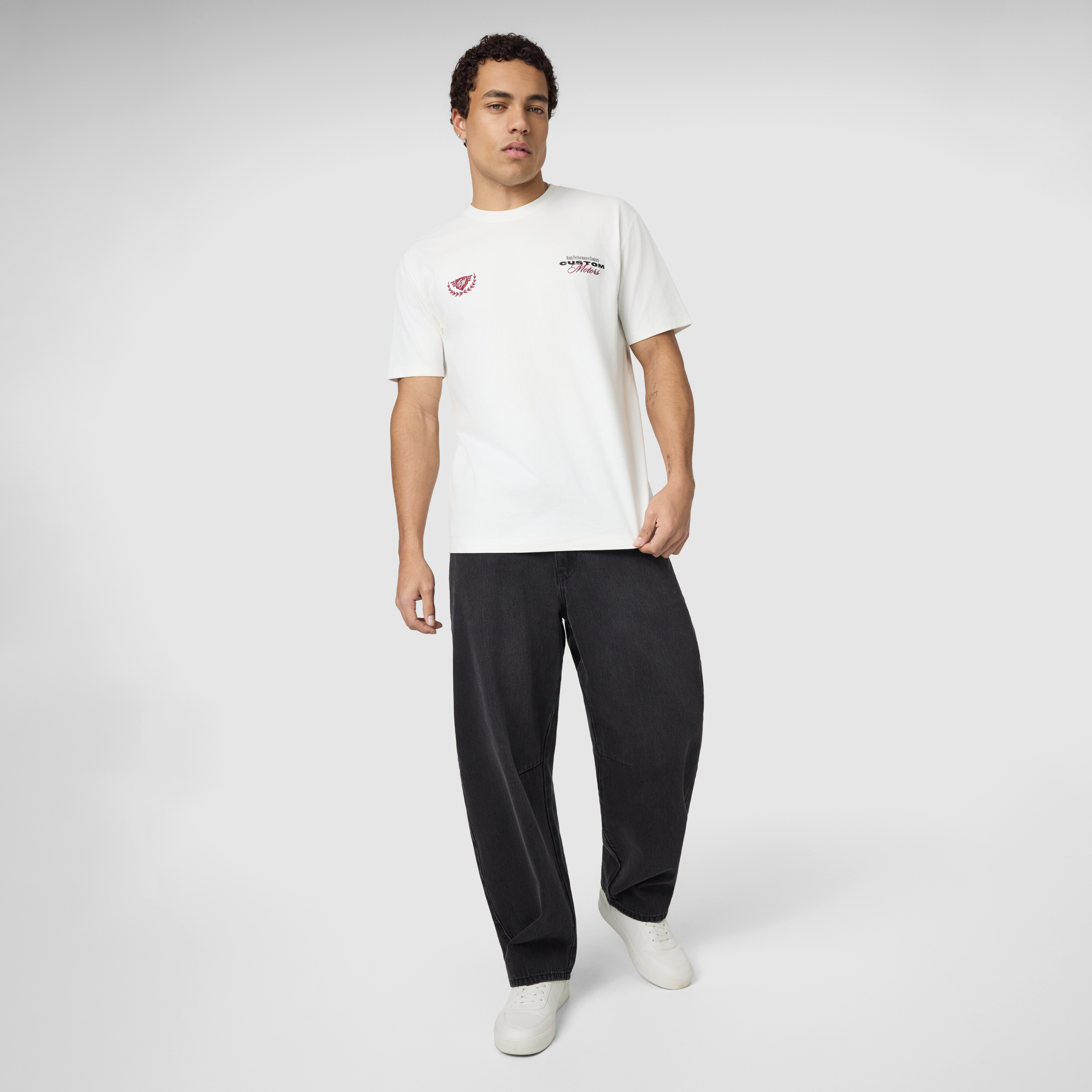 Off White Custom Graphic Relaxed Crew Neck Tee