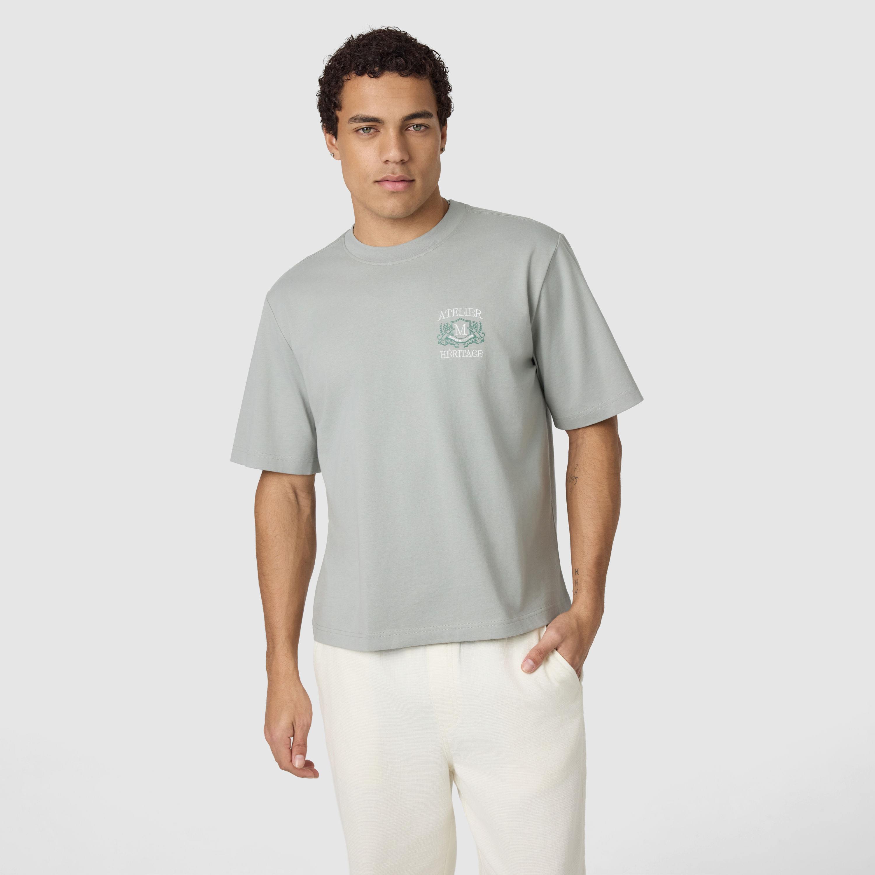 Sage Green Graphic Cropped Crew Tee