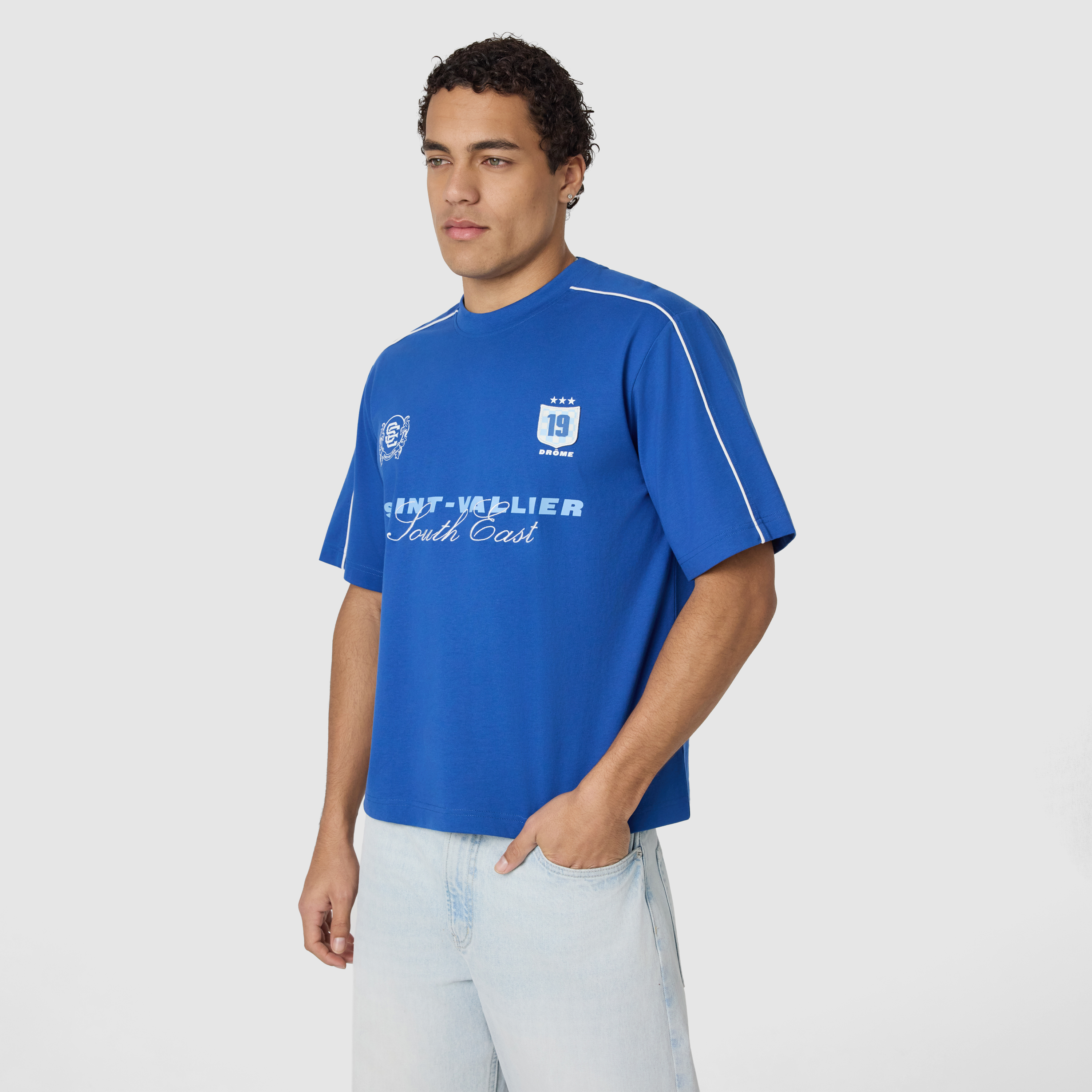 Royal Blue Vallier Graphic Cropped Crew Neck Tee