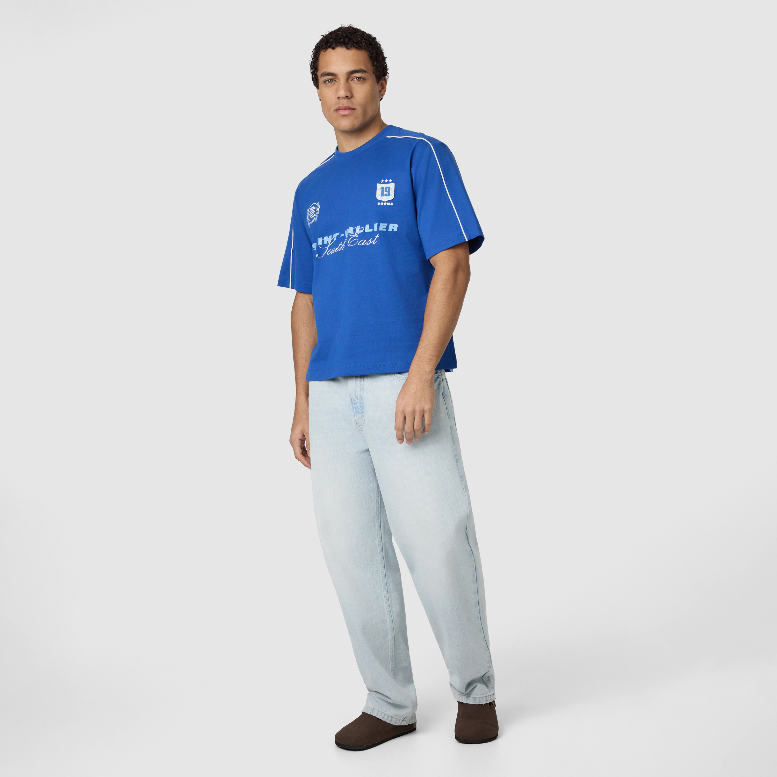 Royal Blue Vallier Graphic Cropped Crew Neck Tee