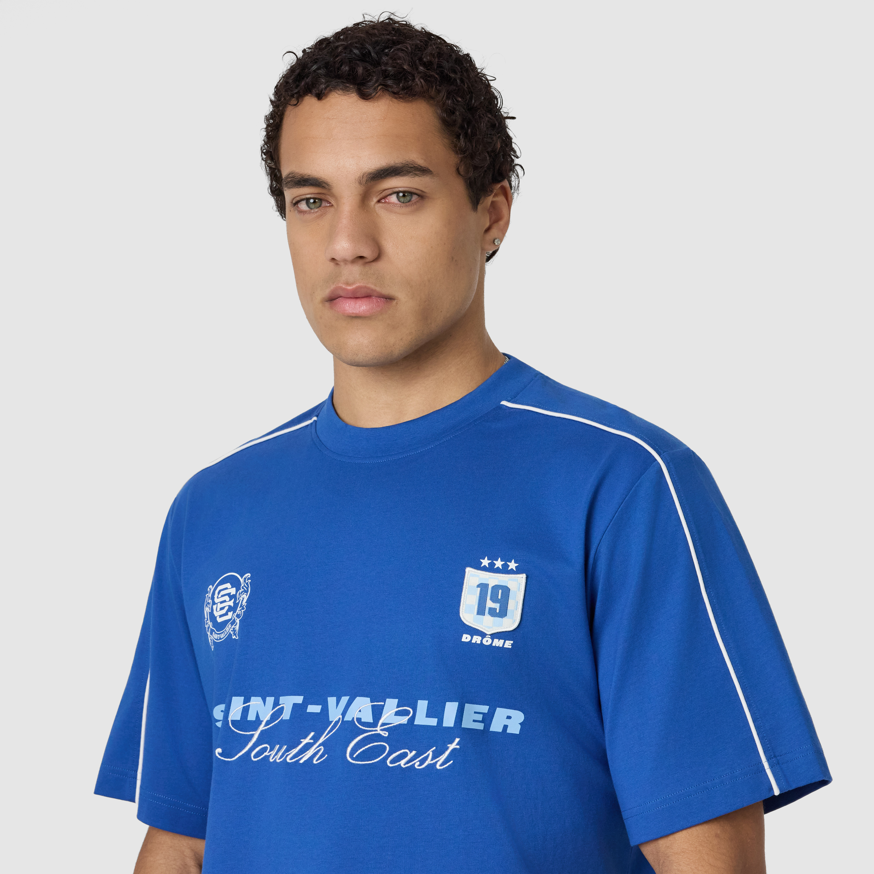 Royal Blue Vallier Graphic Cropped Crew Neck Tee