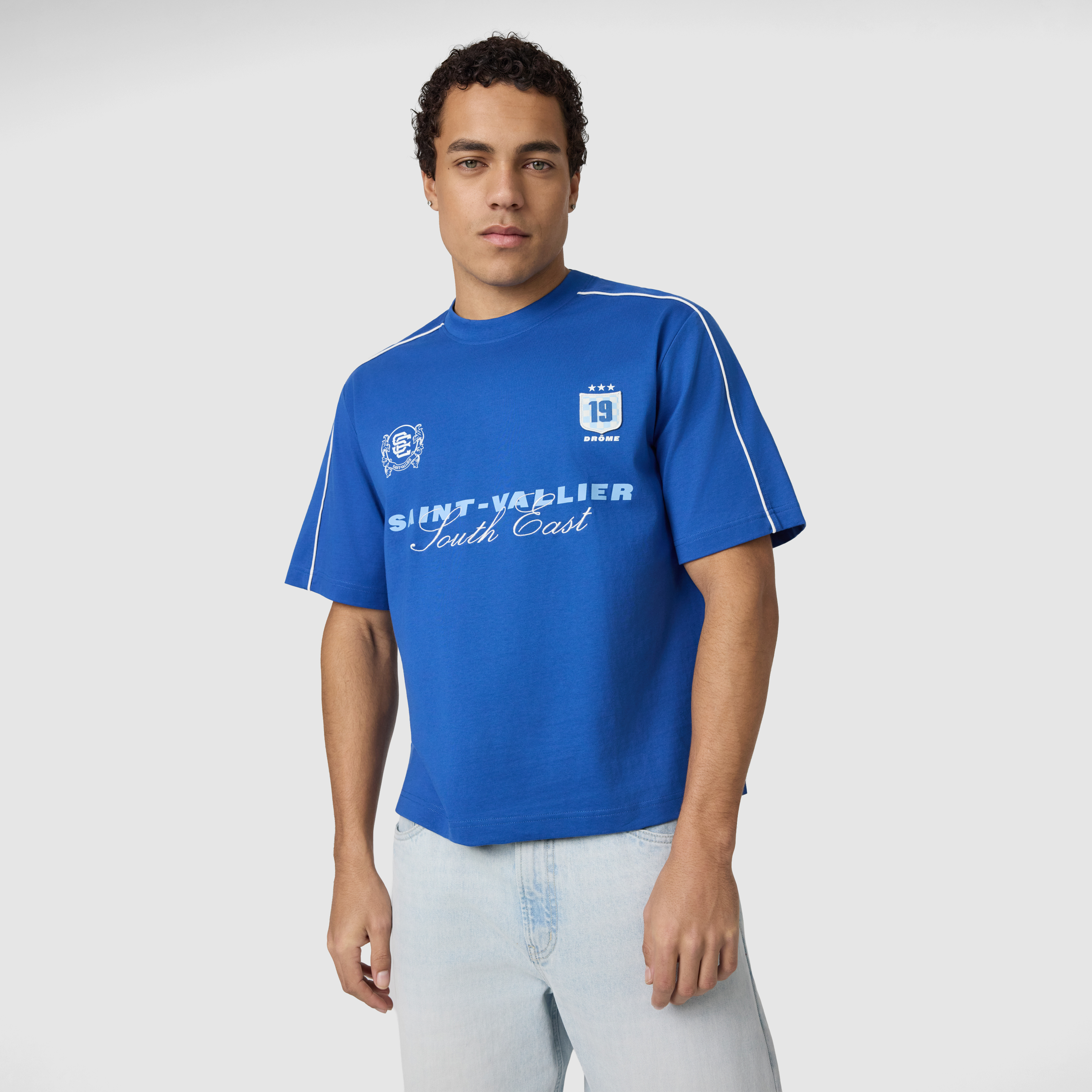 Royal Blue Vallier Graphic Cropped Crew Neck Tee
