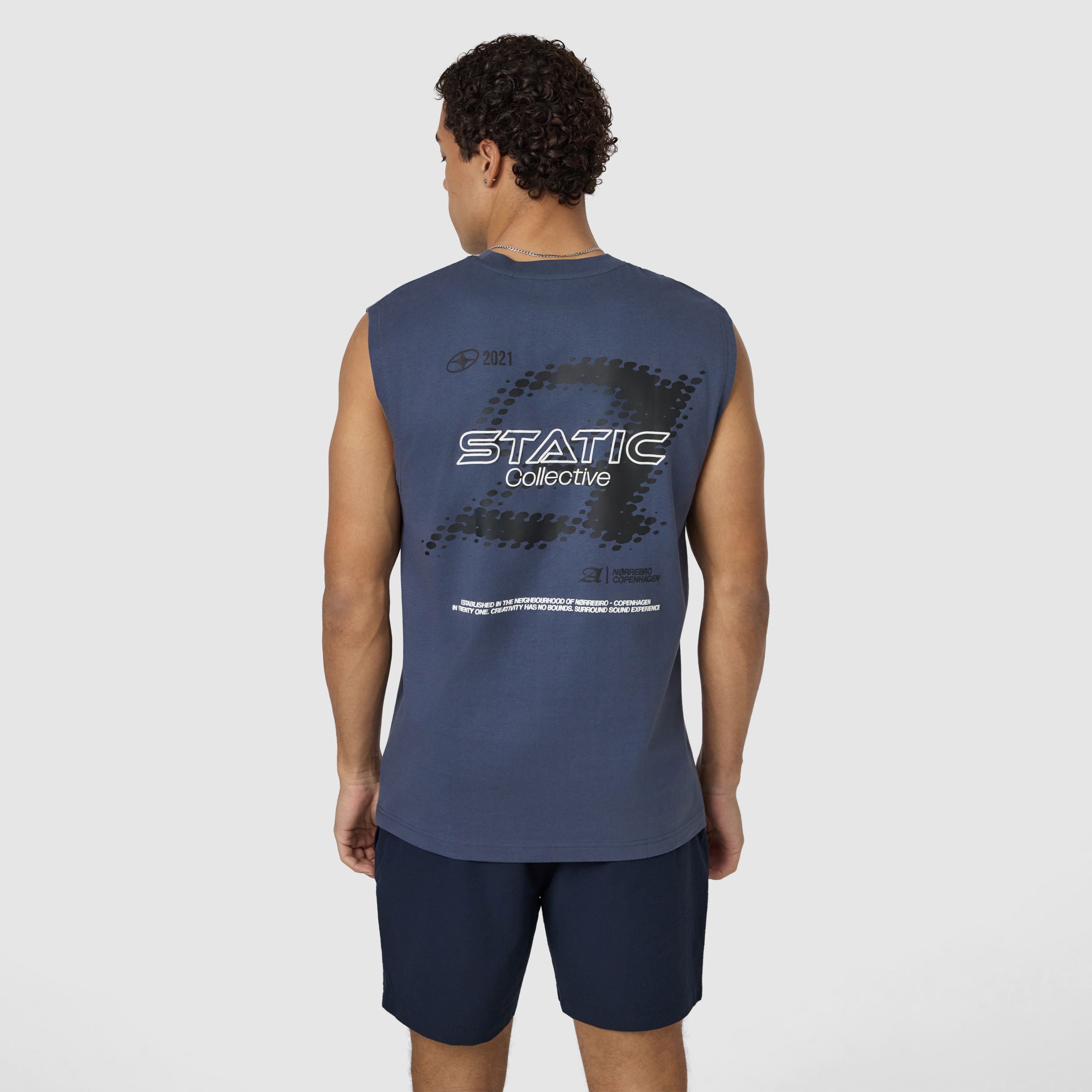 Steel Blue Sleeveless Graphic Tee